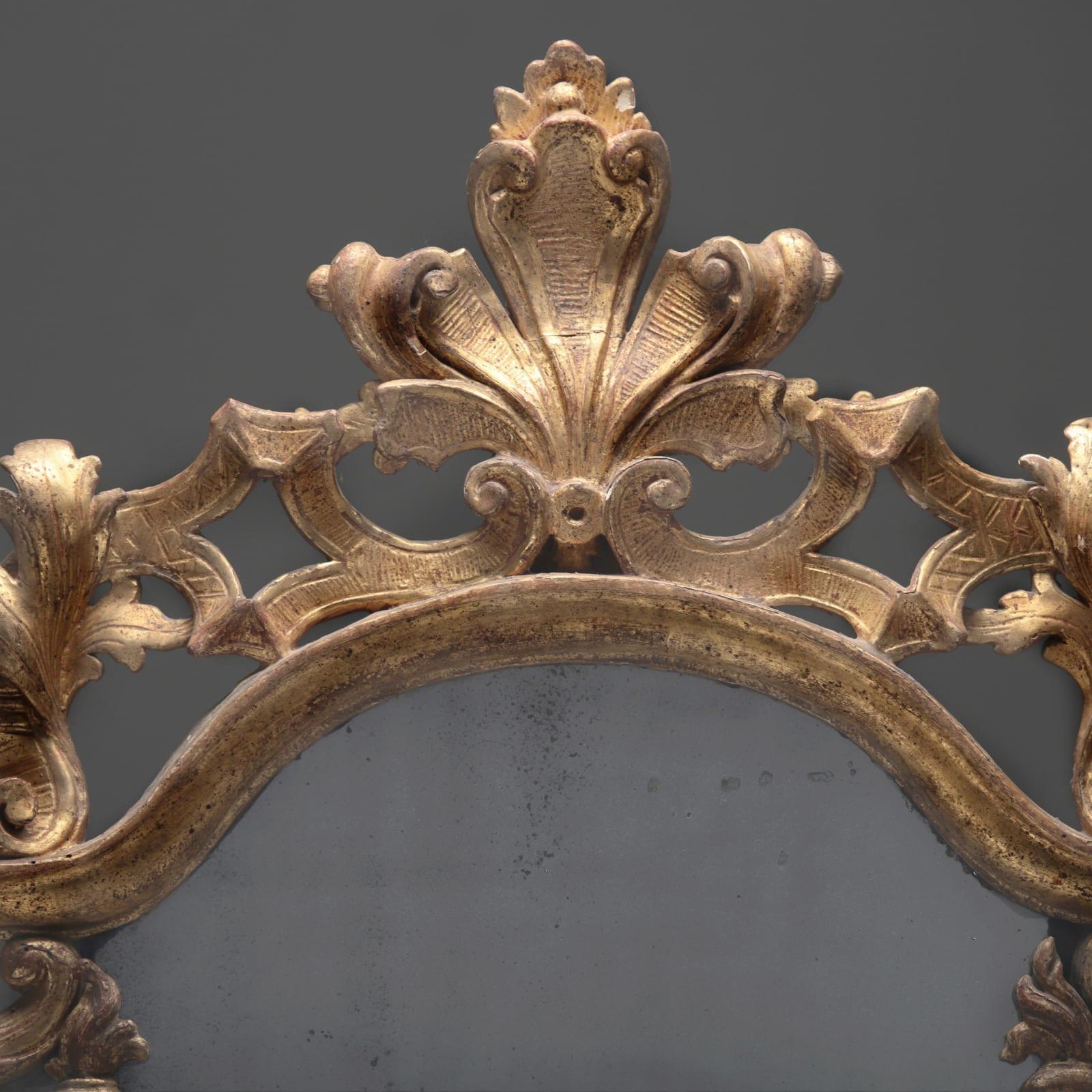 18th Century 18th c. French Marginal Glass Louis XIV Gold Leaf Mirror from Private Collection For Sale