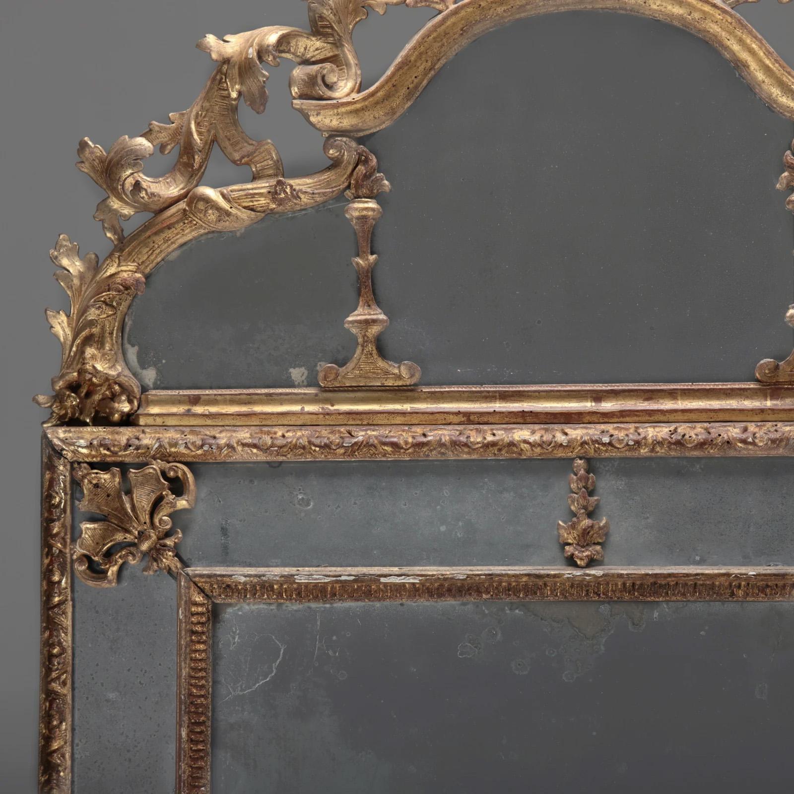 18th c. French Marginal Glass Louis XIV Gold Leaf Mirror from Private Collection For Sale 1