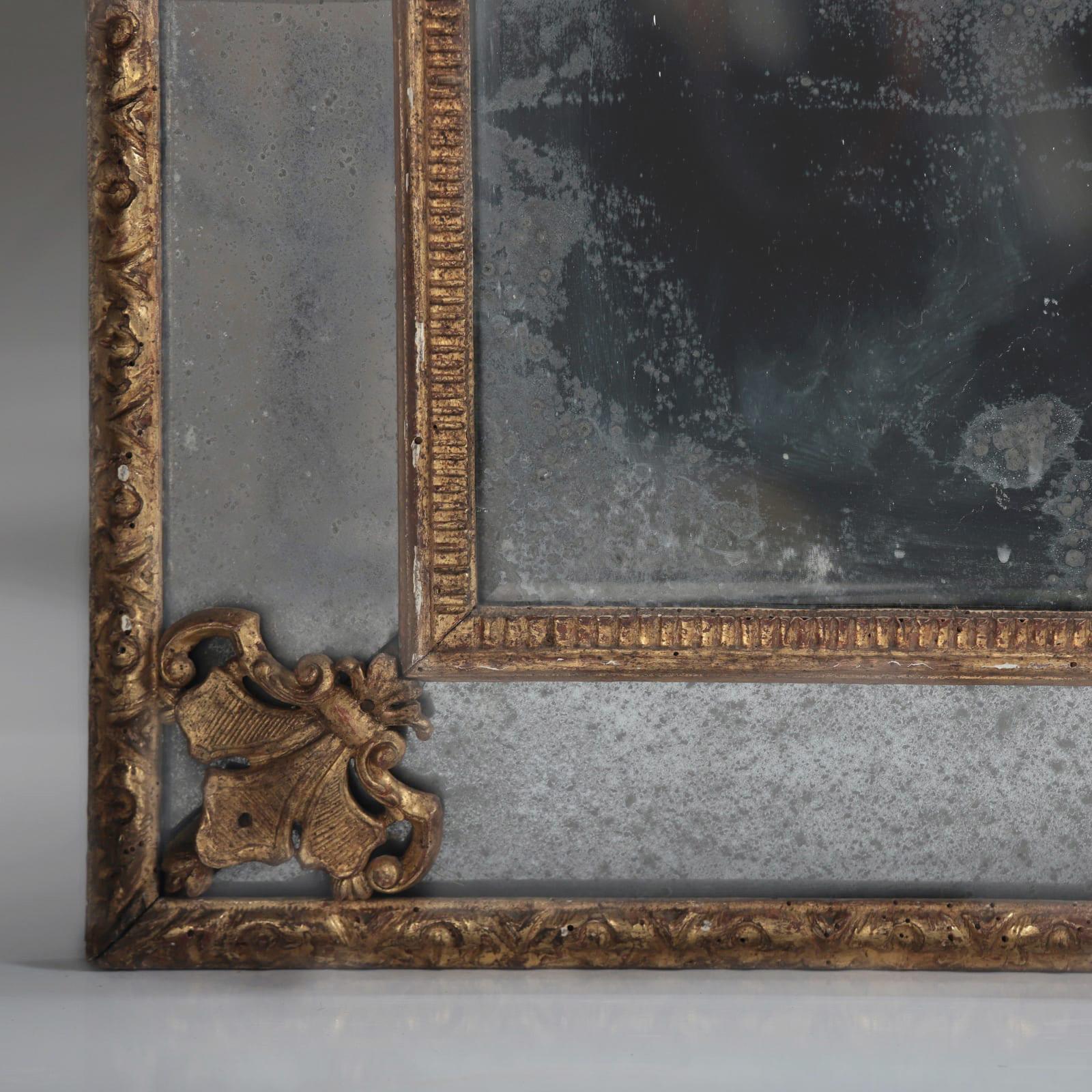 18th c. French Marginal Glass Louis XIV Gold Leaf Mirror from Private Collection For Sale 2