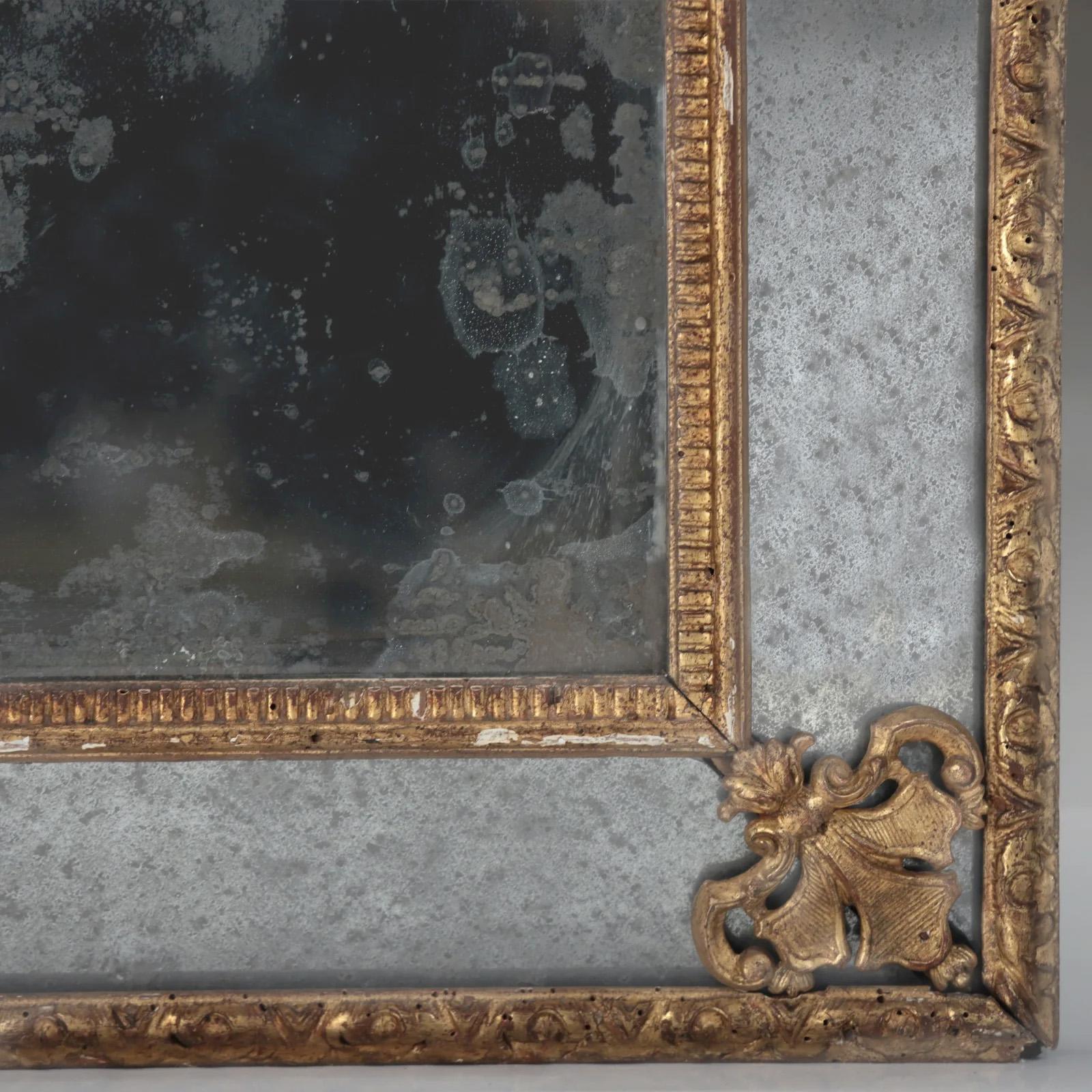 18th c. French Marginal Glass Louis XIV Gold Leaf Mirror from Private Collection For Sale 3