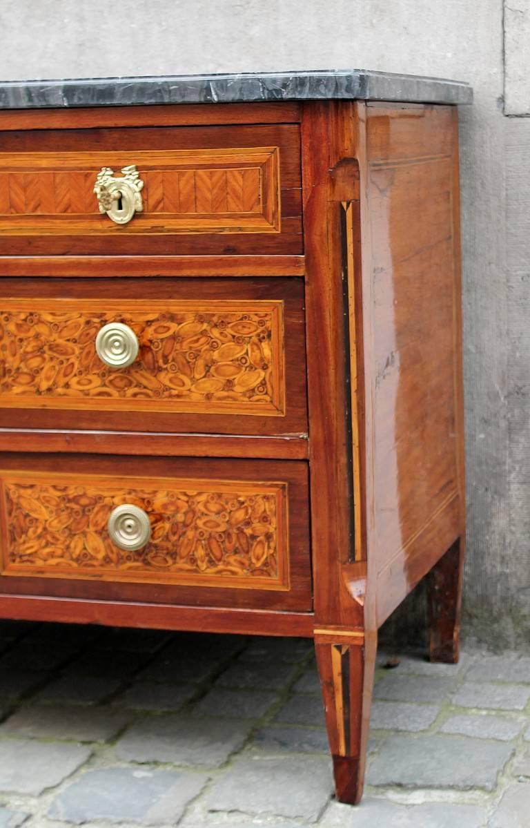 Louis XVI 18th Century French Marquetry Chest of Drawers, Stamped J. Chastel For Sale