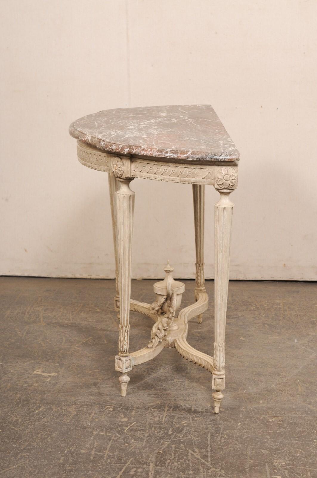 18th C. French Neoclassical Marble Top Console Table w/Urn Finial at Underside For Sale 6