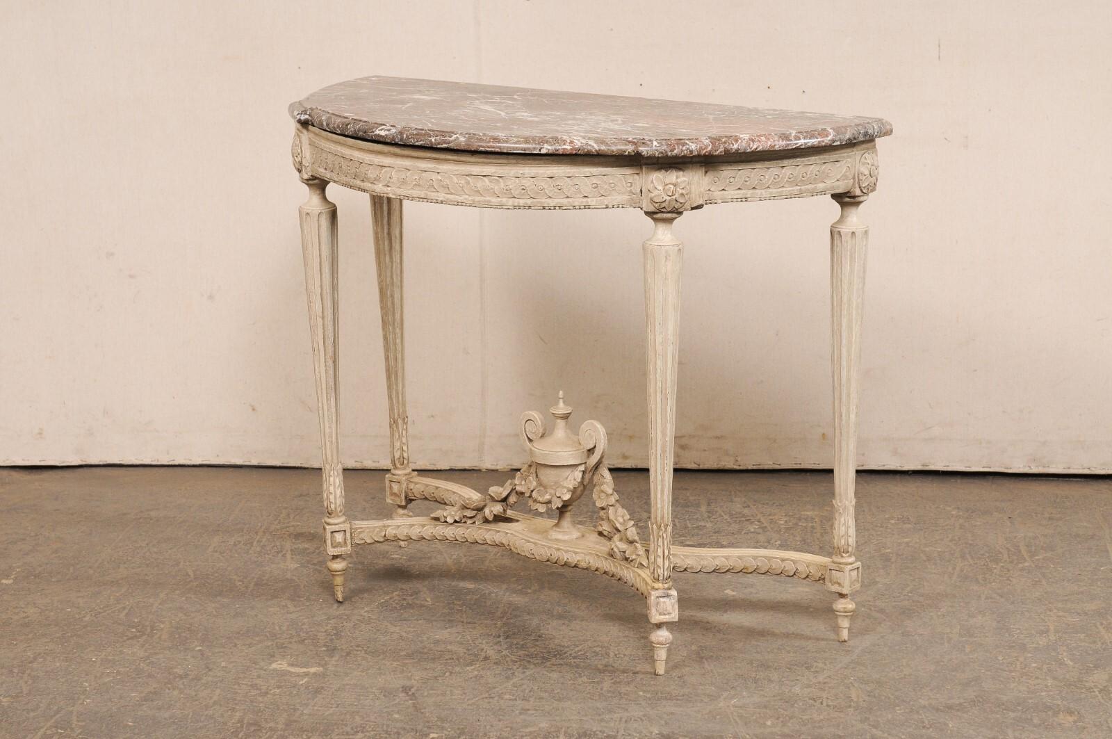 18th C. French Neoclassical Marble Top Console Table w/Urn Finial at Underside For Sale 7