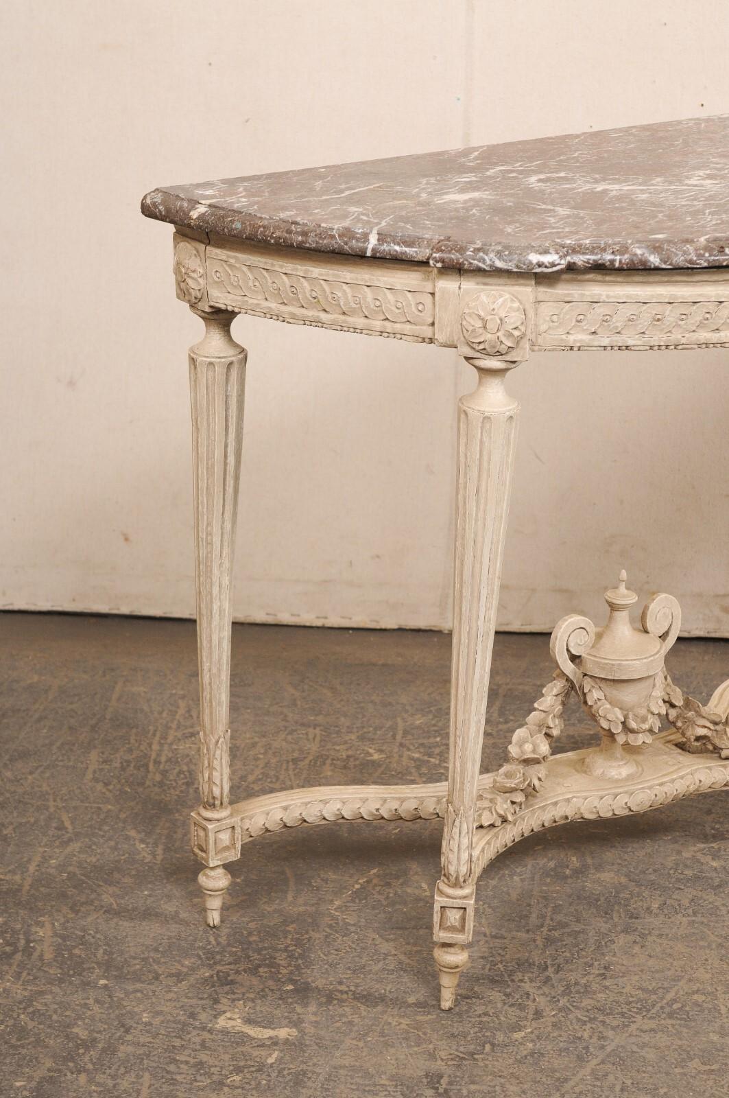 18th C. French Neoclassical Marble Top Console Table w/Urn Finial at Underside In Good Condition For Sale In Atlanta, GA