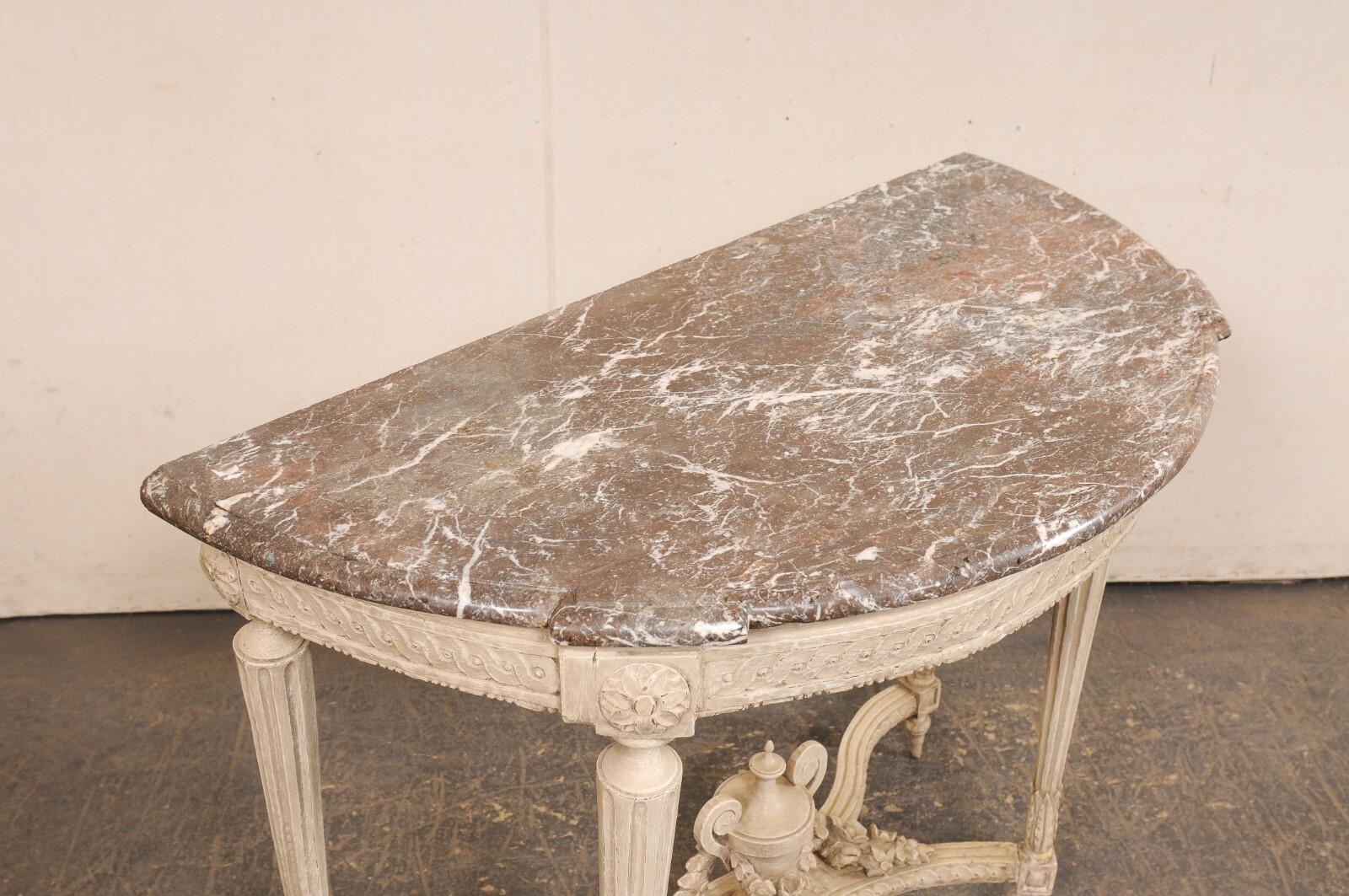 18th C. French Neoclassical Marble Top Console Table w/Urn Finial at Underside For Sale 1