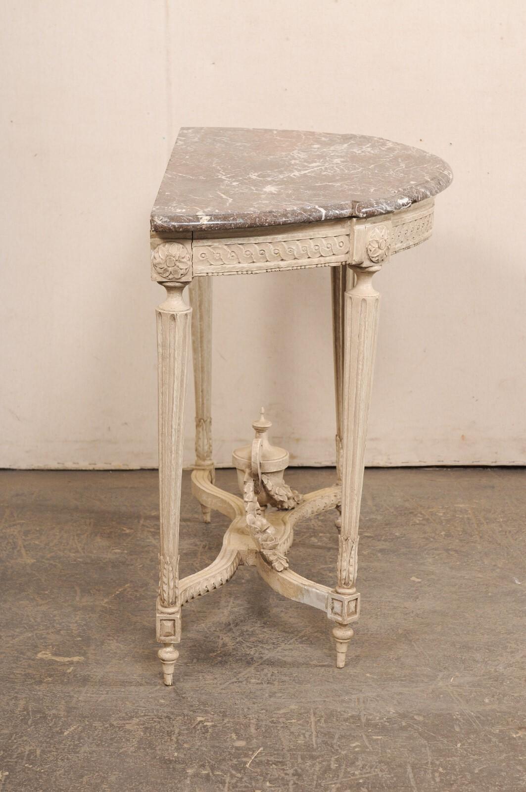 18th C. French Neoclassical Marble Top Console Table w/Urn Finial at Underside For Sale 2