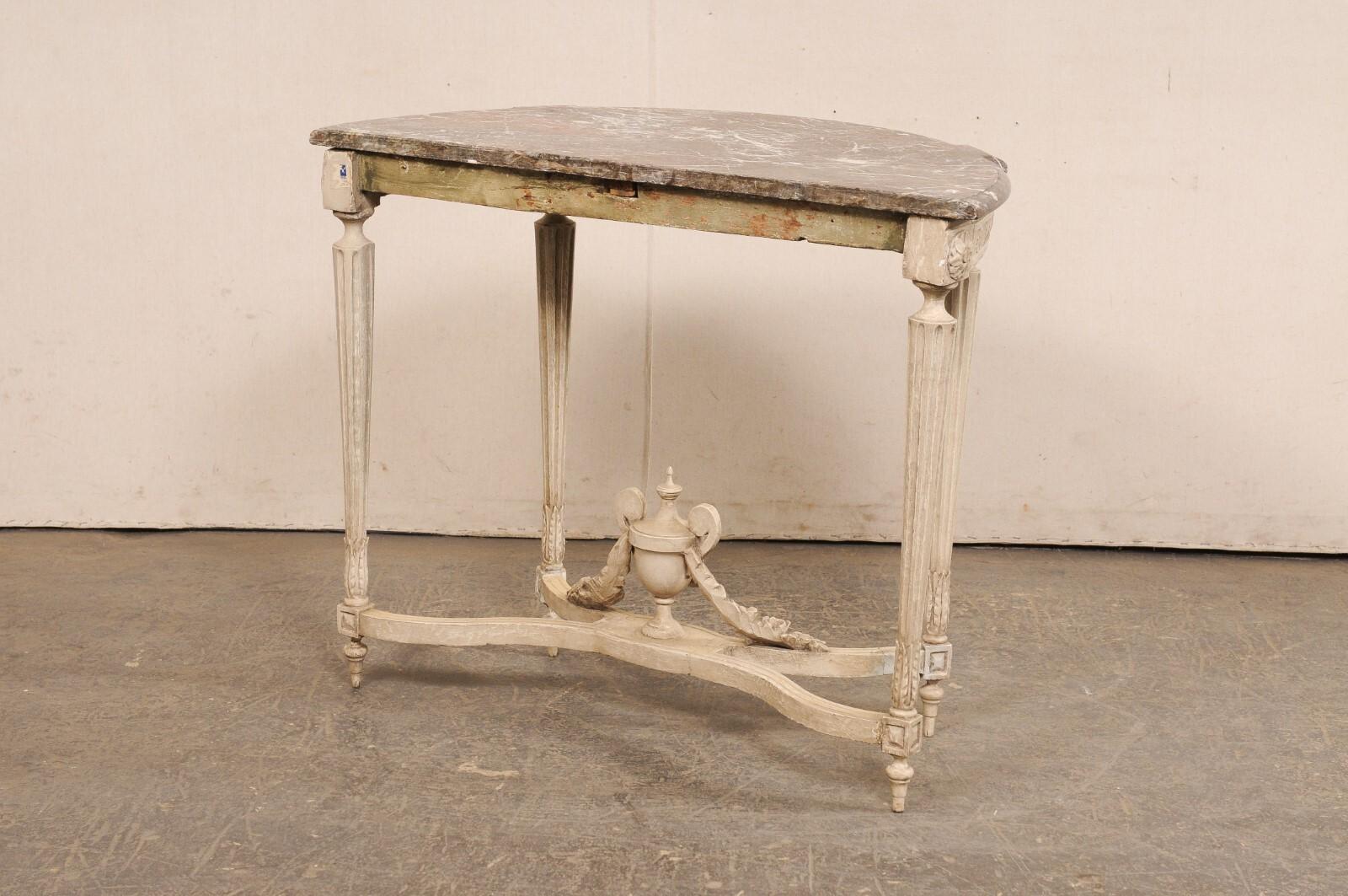 18th C. French Neoclassical Marble Top Console Table w/Urn Finial at Underside For Sale 3