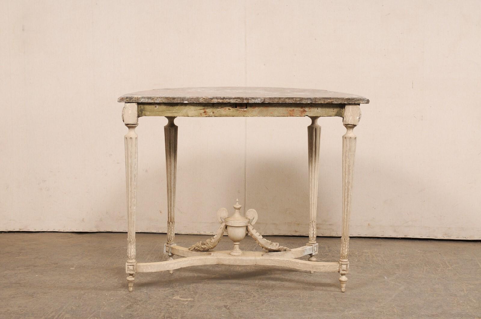 18th C. French Neoclassical Marble Top Console Table w/Urn Finial at Underside For Sale 4