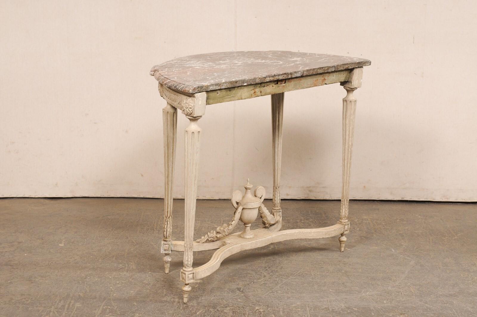 18th C. French Neoclassical Marble Top Console Table w/Urn Finial at Underside For Sale 5