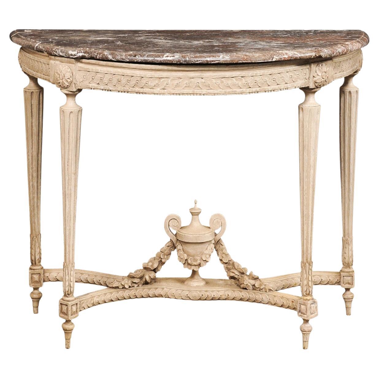 18th C. French Neoclassical Marble Top Console Table w/Urn Finial at Underside For Sale