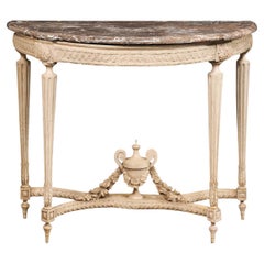 18th C. French Neoclassical Marble Top Console Table w/Urn Finial at Underside
