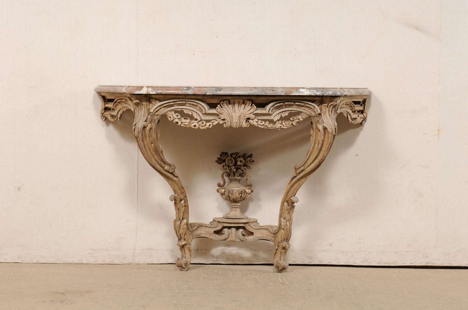 18th C. French Neoclassical Period Console Table w/Orig. Serpentine Marble Top In Good Condition In Atlanta, GA