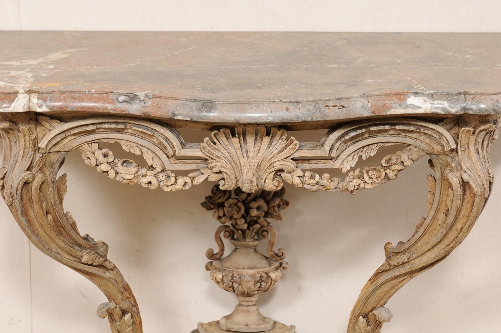 18th C. French Neoclassical Period Console Table w/Orig. Serpentine Marble Top 1