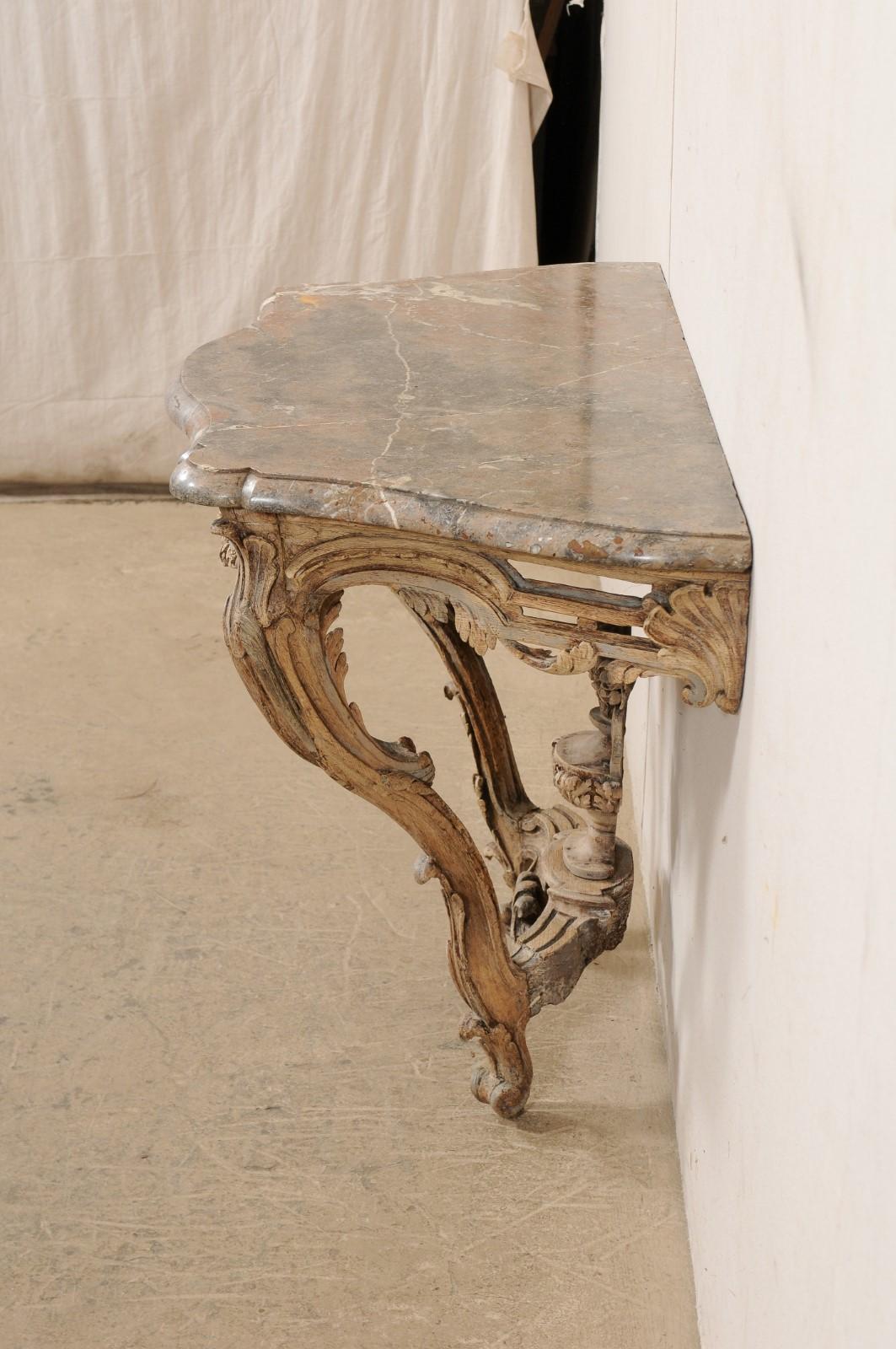 18th C. French Neoclassical Period Console Table w/Orig. Serpentine Marble Top 4