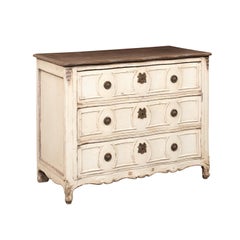 18th C. French Neoclassical Serpentine Commode in Cream and Brown