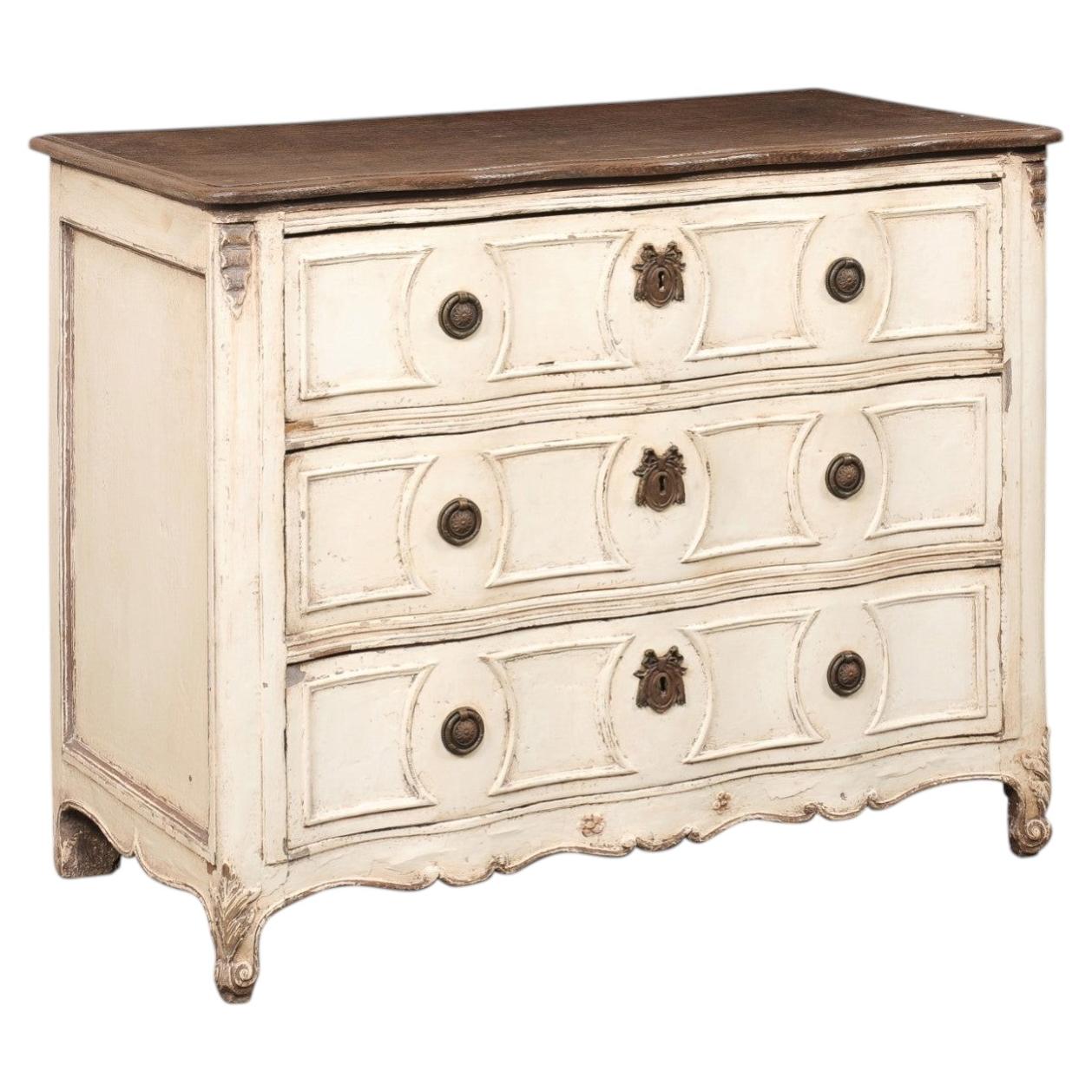 18th C. French Neoclassical Serpentine Commode in Cream and Brown For Sale