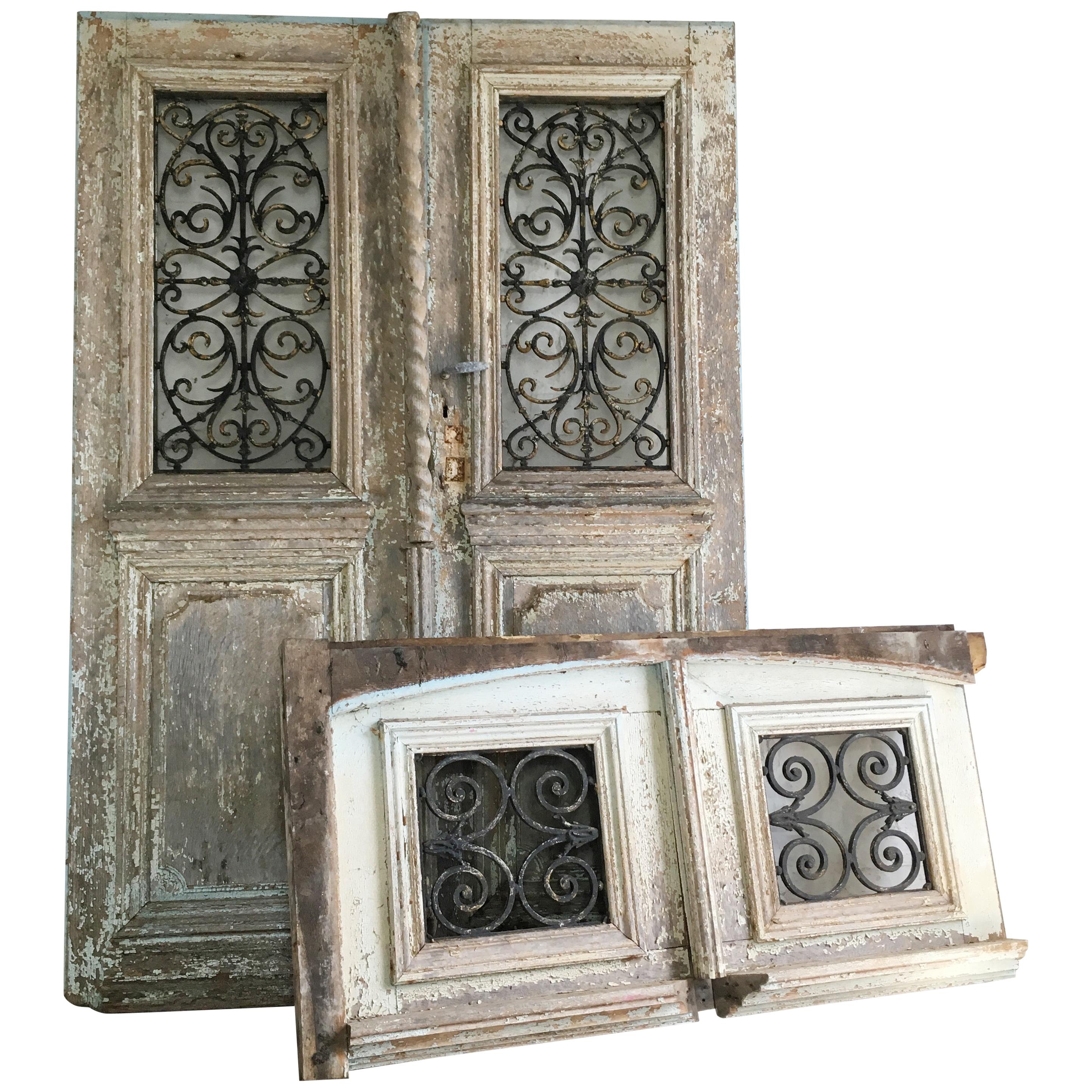 18th Century French Oak Chateau Doors with Transom