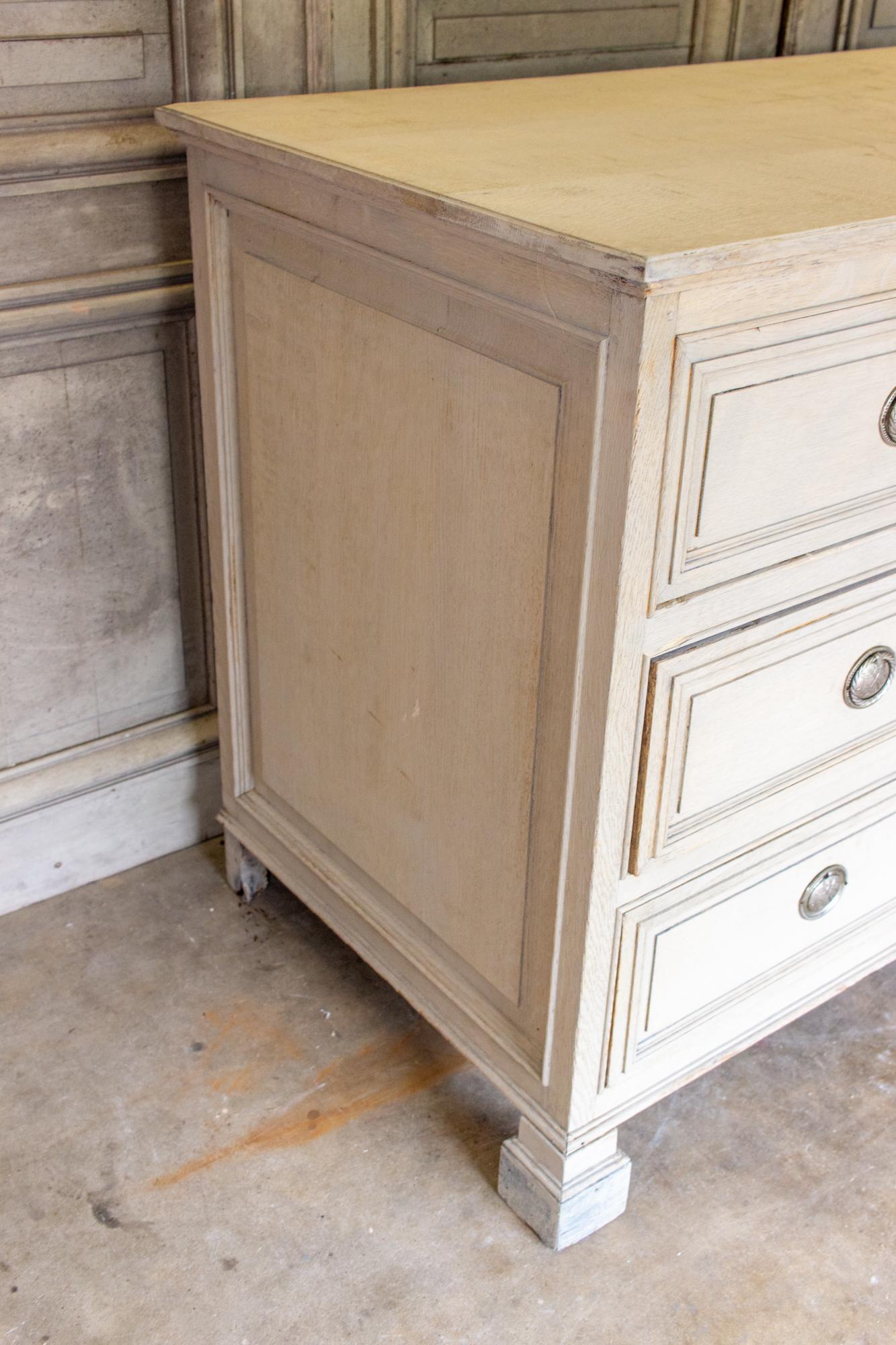 18th C French Oak Chest of Drawers in Whitewash Finish with Napoleonic Hardware 4