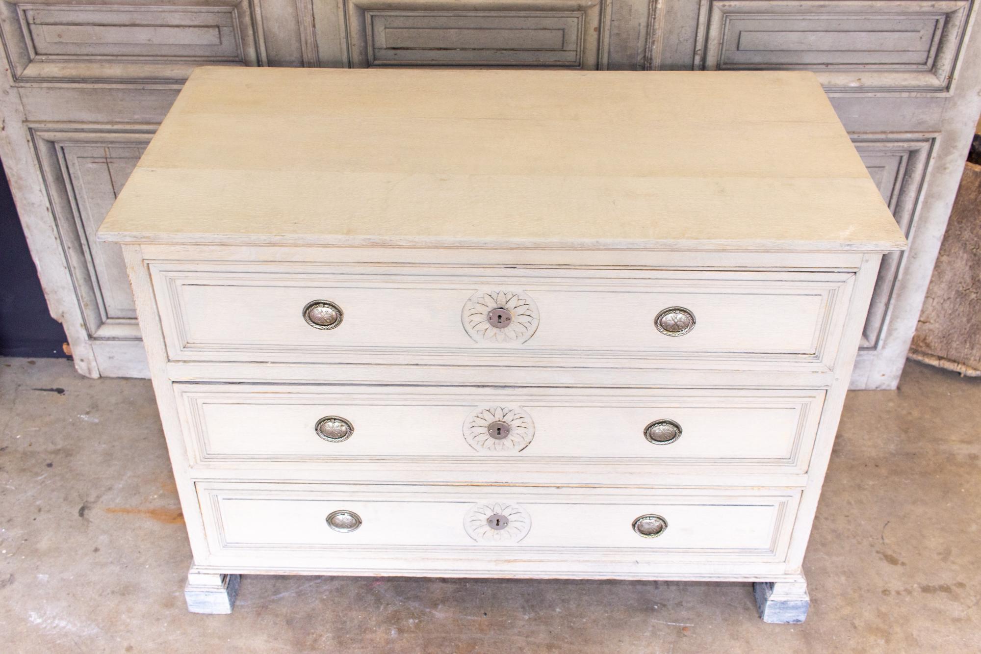 18th C French Oak Chest of Drawers in Whitewash Finish with Napoleonic Hardware 5