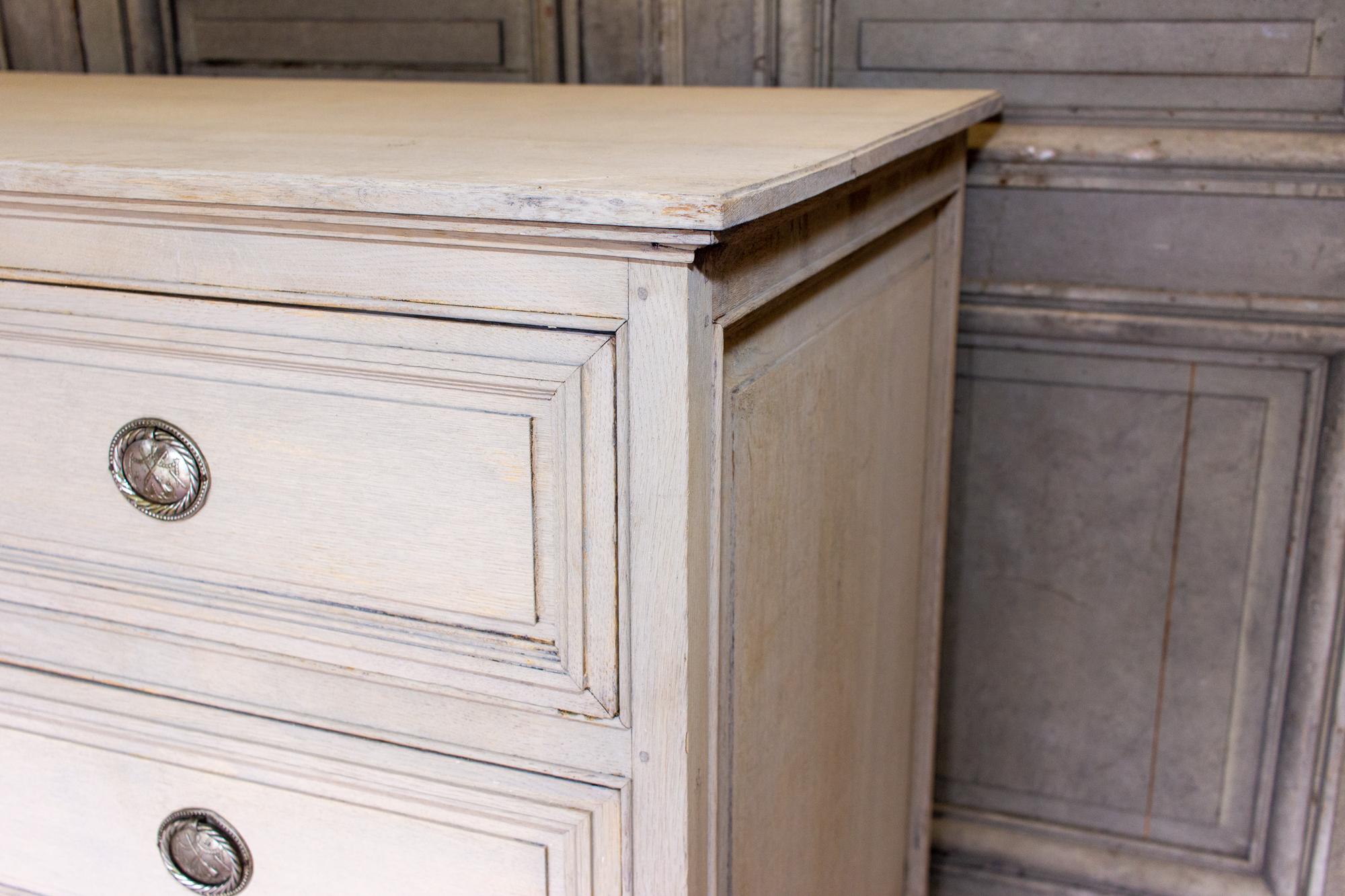 18th C French Oak Chest of Drawers in Whitewash Finish with Napoleonic Hardware 7