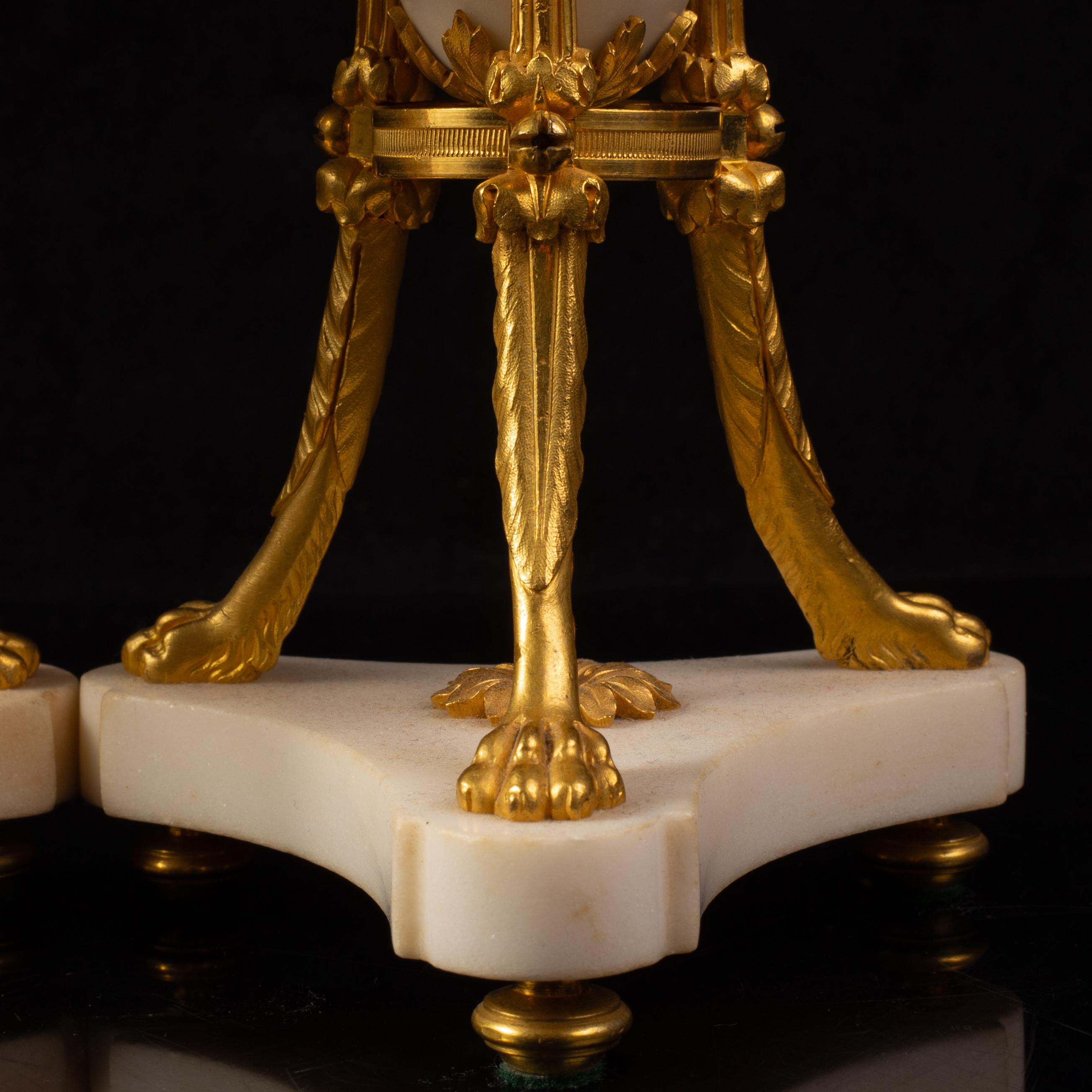 18th C French Ormolu-Mounted Carrara Marble Pot-Pourri Cassolettes on Paw Feet For Sale 2