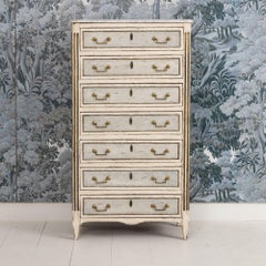 18th c. French Painted Tall Chest of Drawers with Original Marble Top