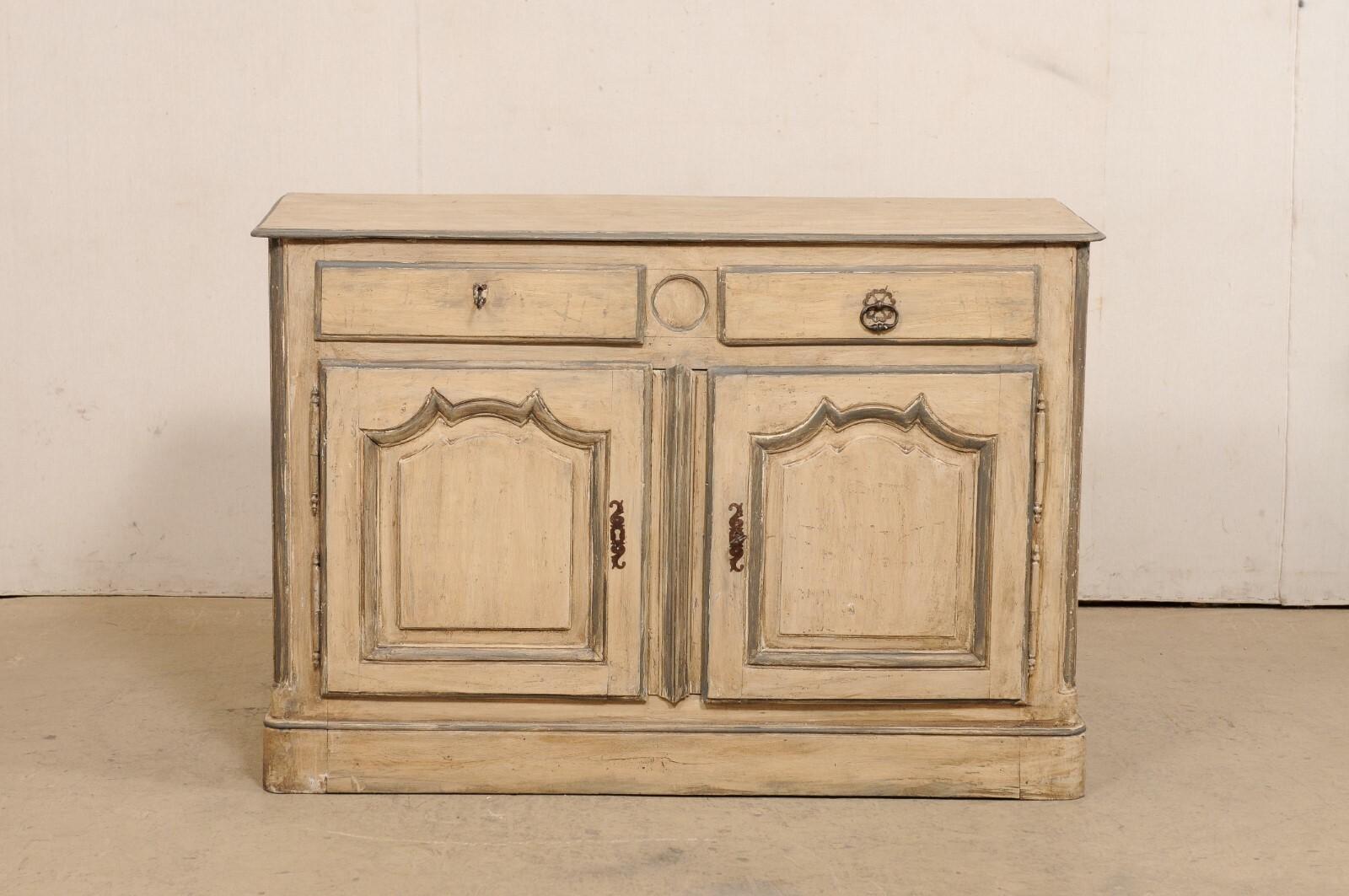 18th C. French Painted Wood Buffet Cabinet, 4.5 Ft Length For Sale 6