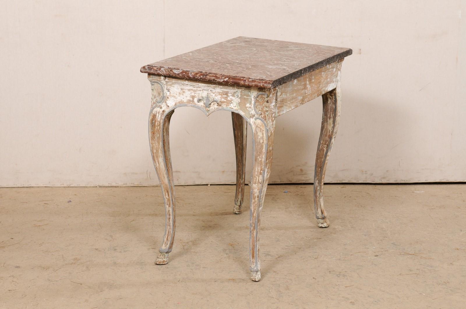 18th C. French Petite Console Table w/Its Original Merlot Marble Top 6