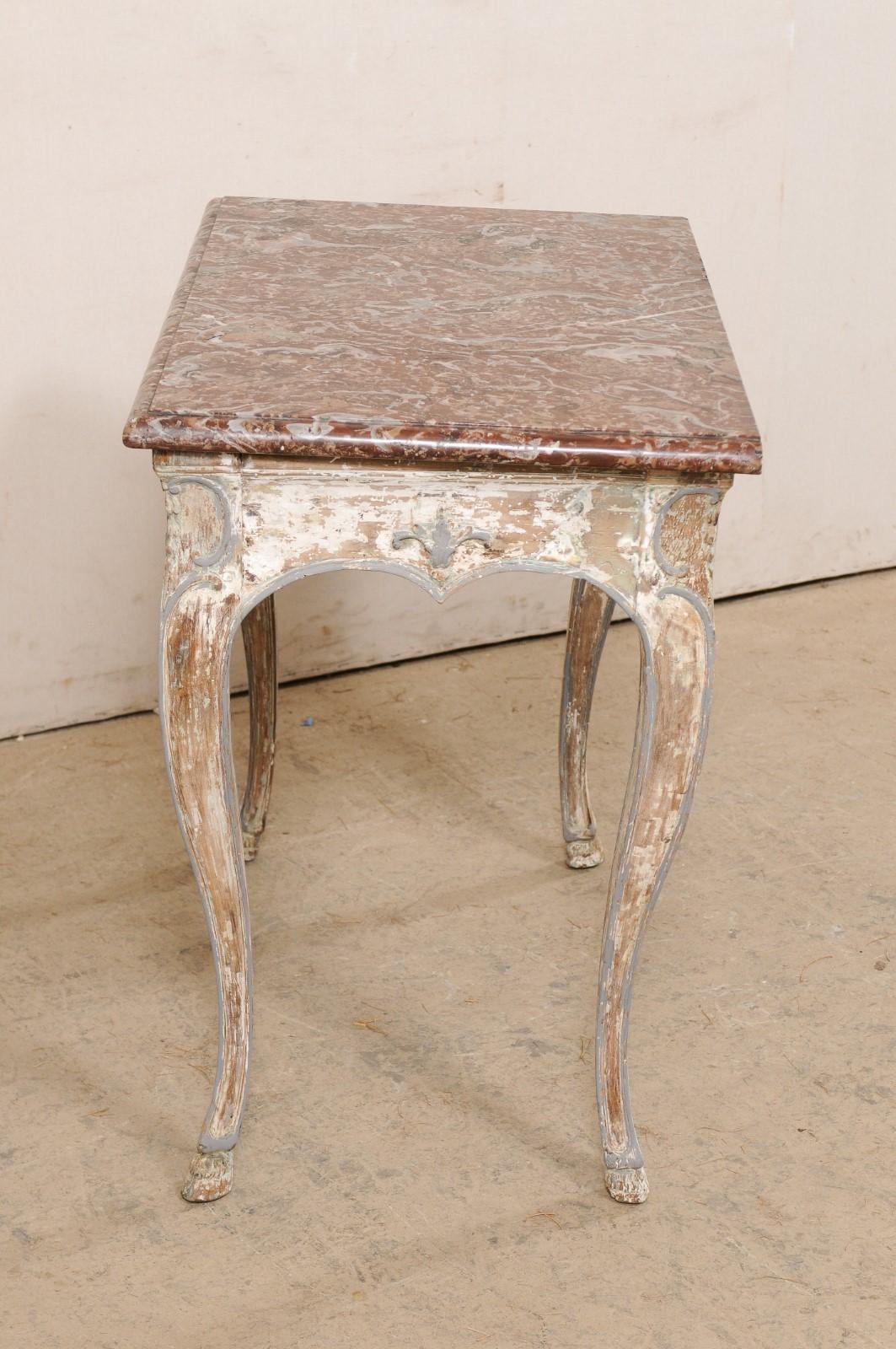 18th C. French Petite Console Table w/Its Original Merlot Marble Top 7