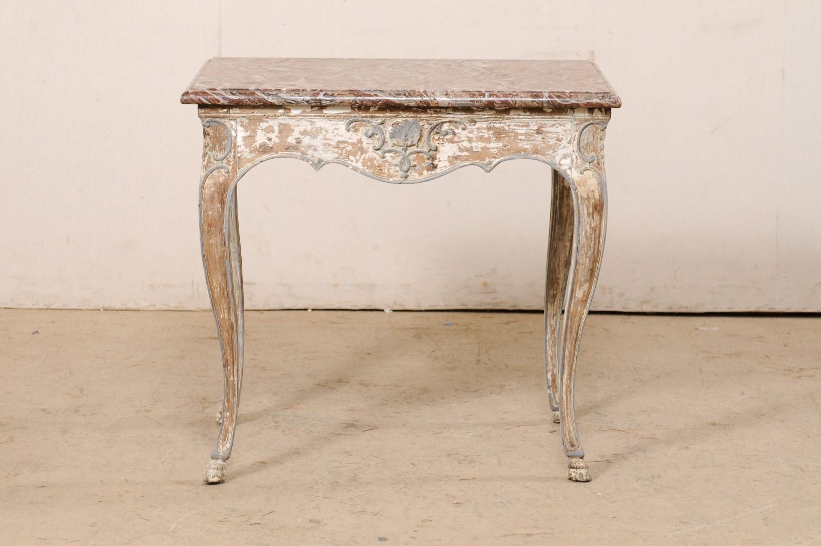18th C. French Petite Console Table w/Its Original Merlot Marble Top 8