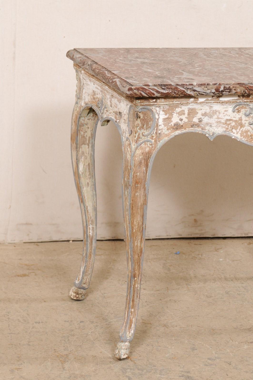 18th C. French Petite Console Table w/Its Original Merlot Marble Top In Good Condition In Atlanta, GA