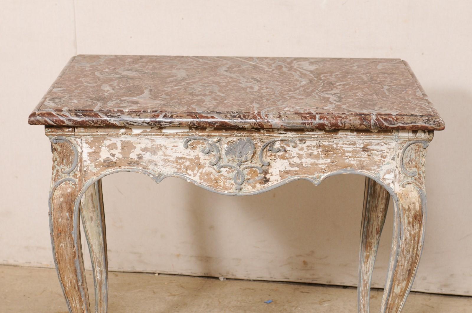 18th Century and Earlier 18th C. French Petite Console Table w/Its Original Merlot Marble Top