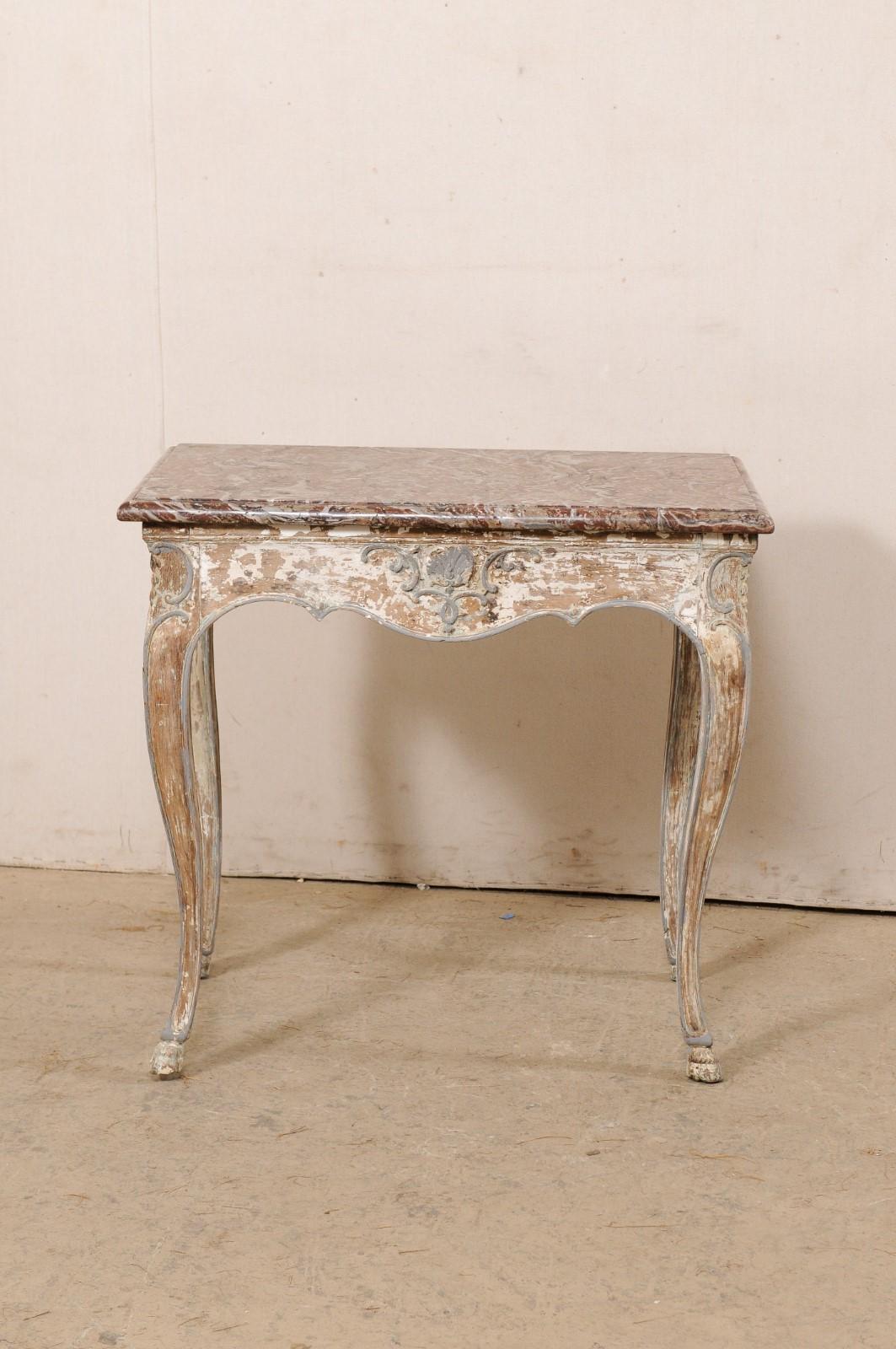 18th C. French Petite Console Table w/Its Original Merlot Marble Top 1