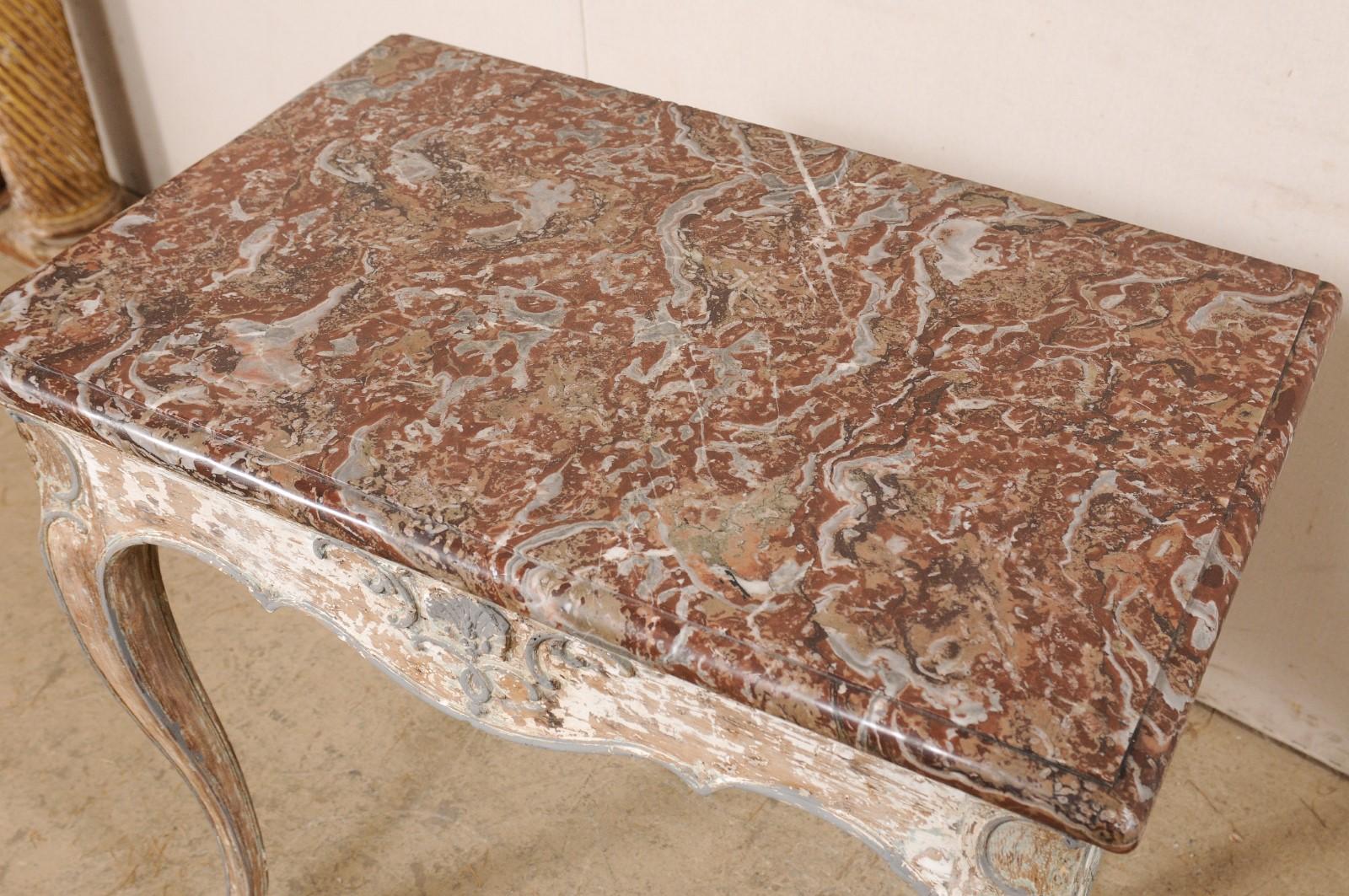 18th C. French Petite Console Table w/Its Original Merlot Marble Top 2