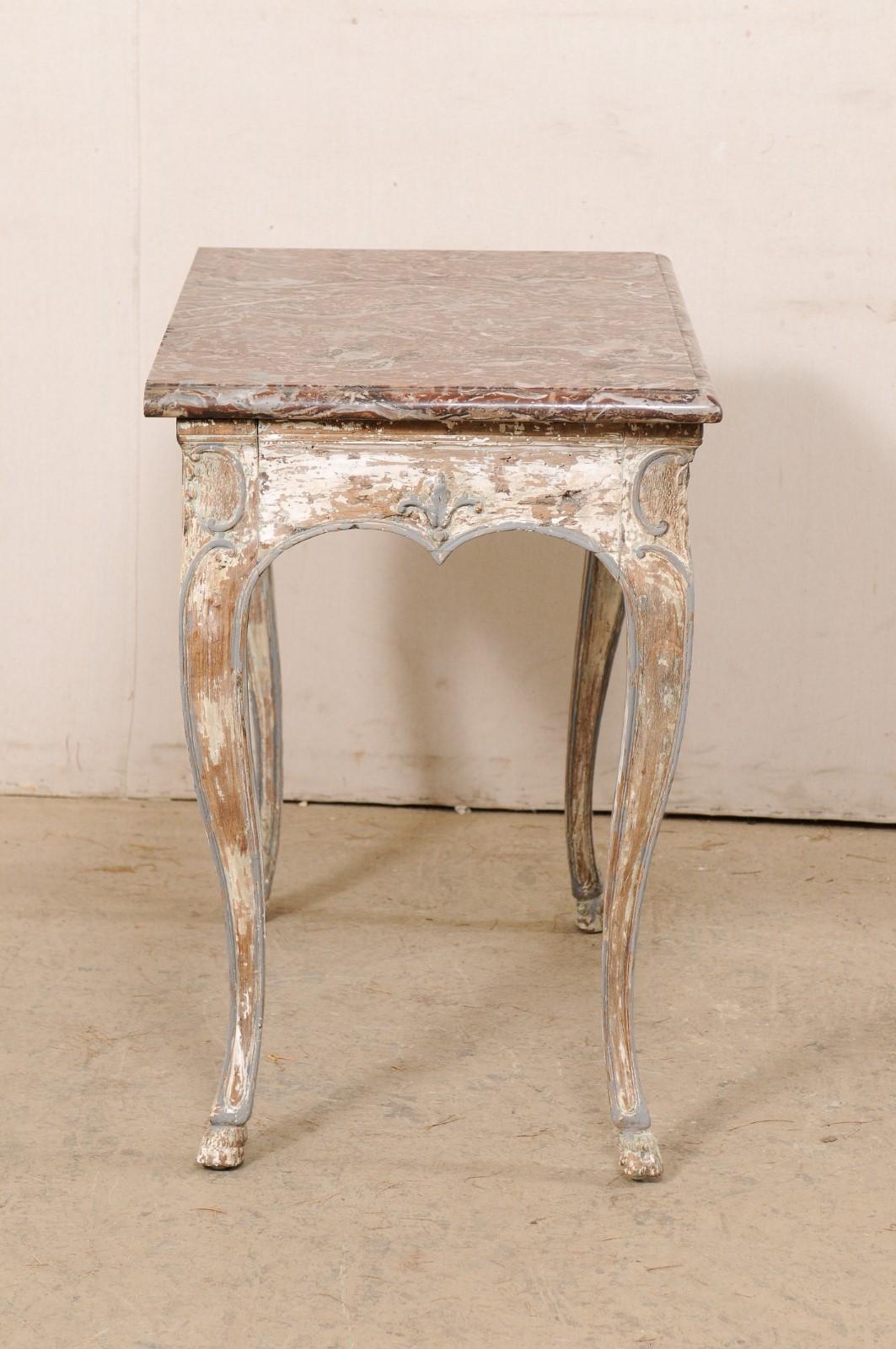 18th C. French Petite Console Table w/Its Original Merlot Marble Top 3