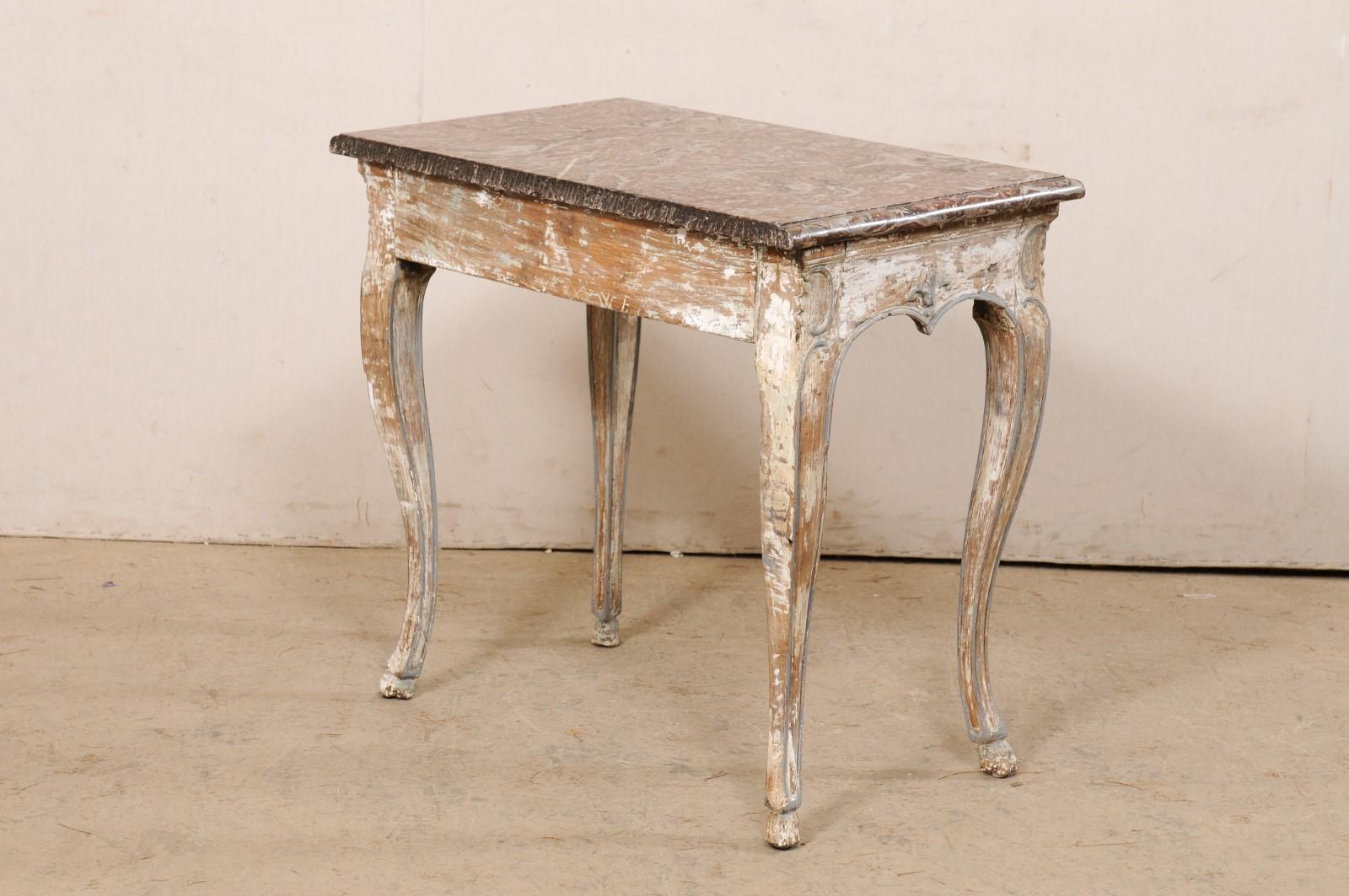18th C. French Petite Console Table w/Its Original Merlot Marble Top 4