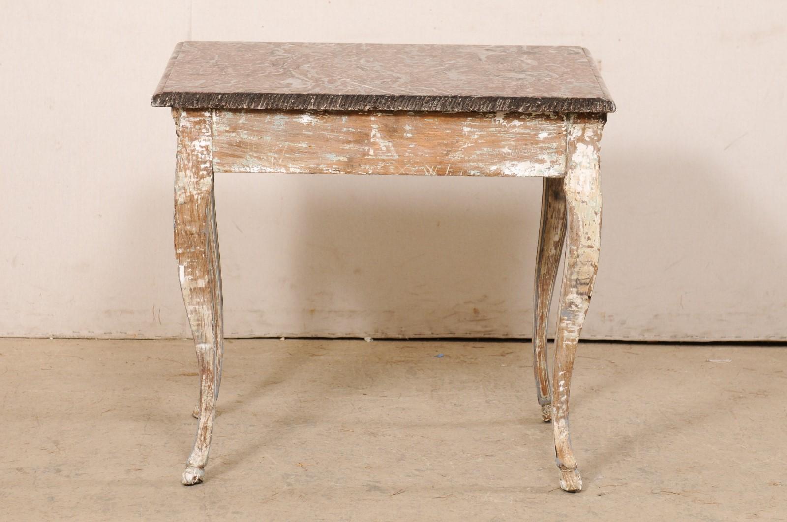 18th C. French Petite Console Table w/Its Original Merlot Marble Top 5