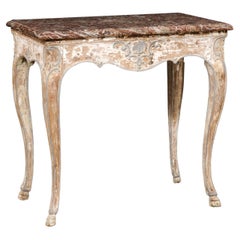 Antique 18th C. French Petite Console Table w/Its Original Merlot Marble Top