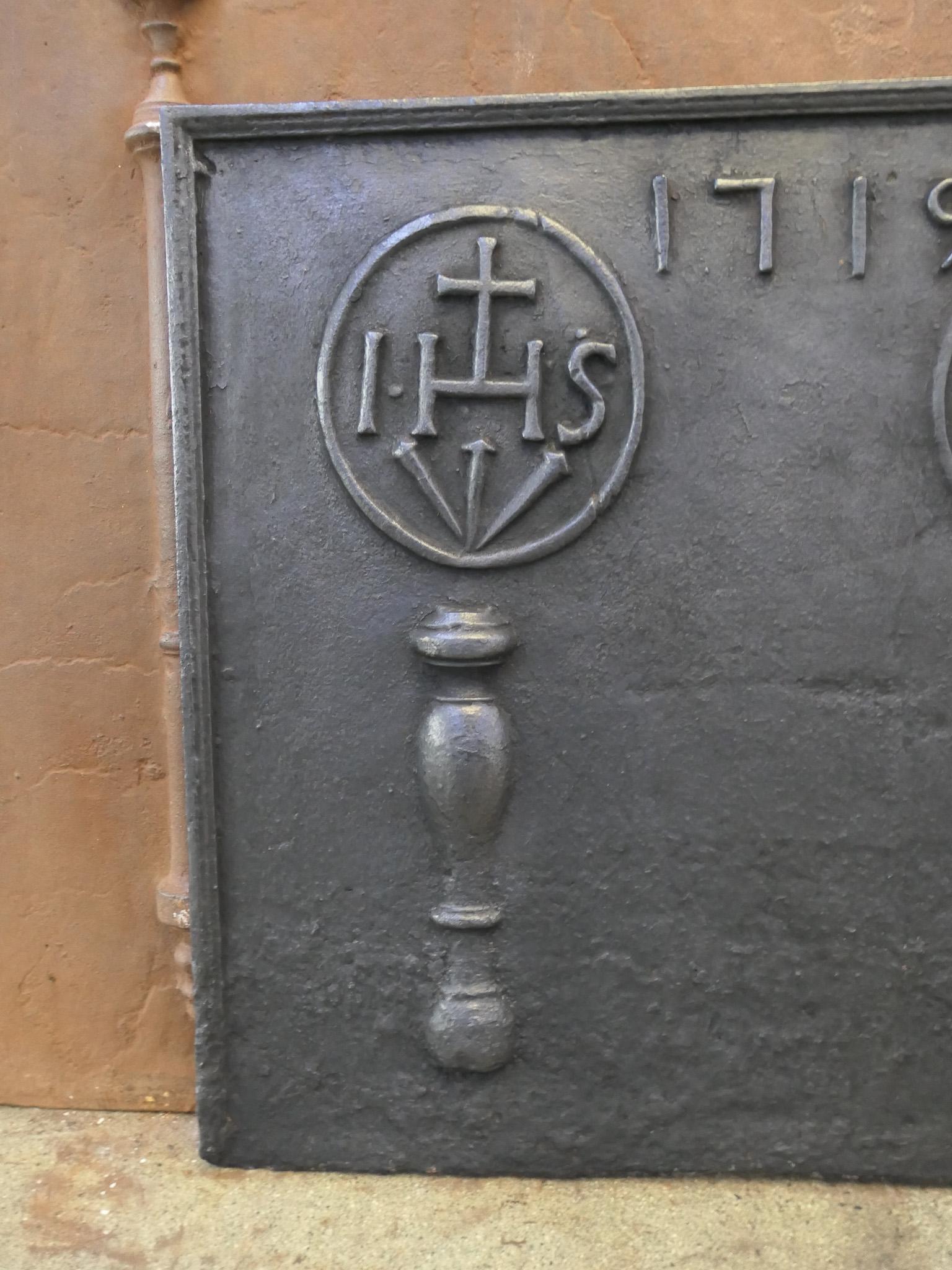 18th C. French 'Pillars with IHS Monograms' Fireback / Backsplash, Louis XIV For Sale 2