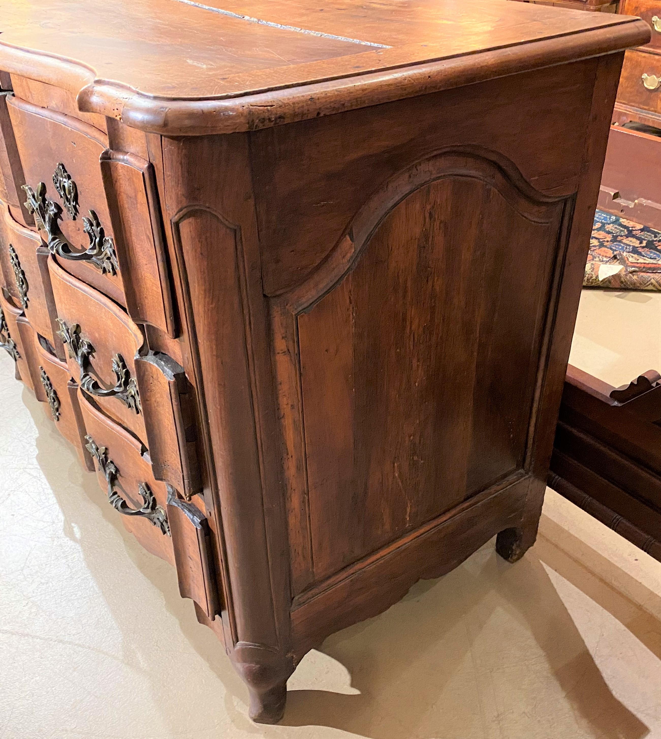 Hand-Carved 18th C French Provincial Five Drawer Walnut Commode with Serpentine Front For Sale