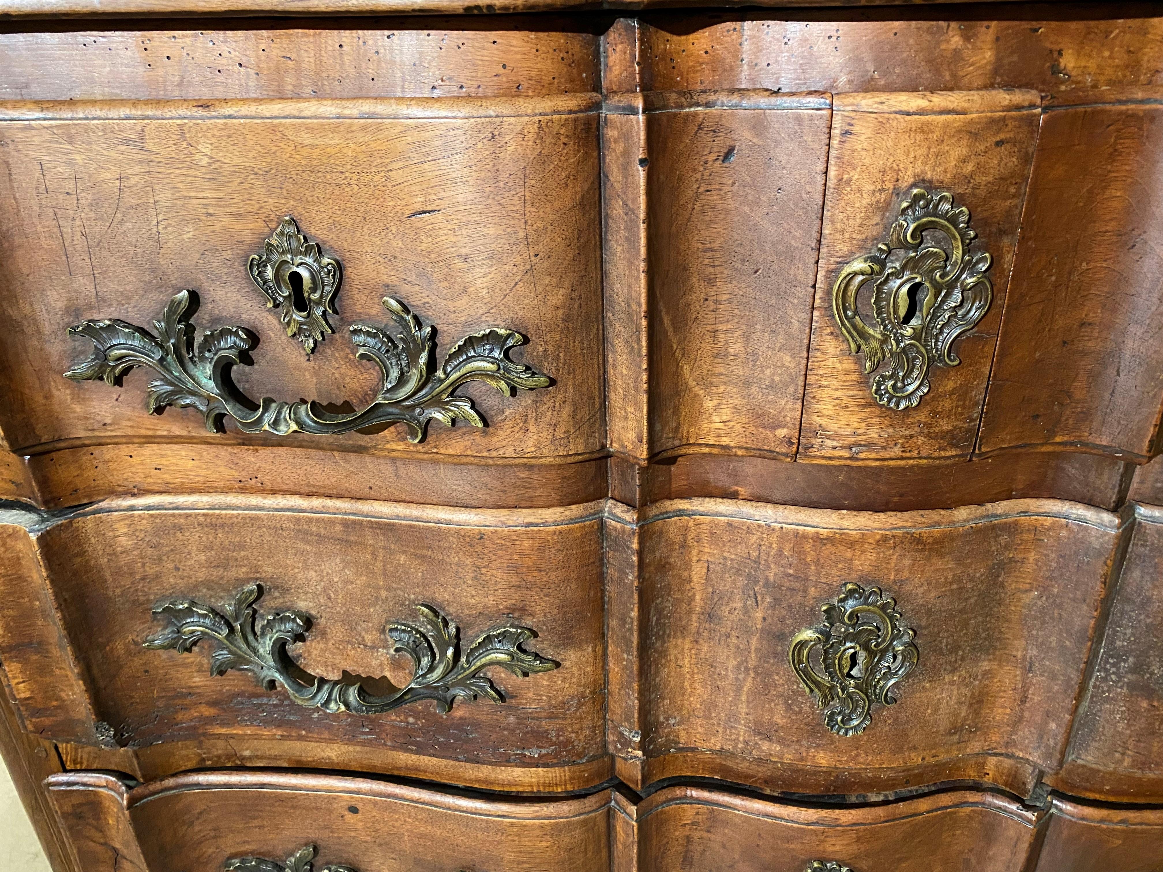 18th Century and Earlier 18th C French Provincial Five Drawer Walnut Commode with Serpentine Front For Sale