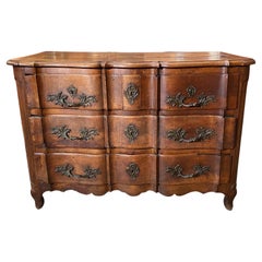 Antique 18th C French Provincial Five Drawer Walnut Commode with Serpentine Front