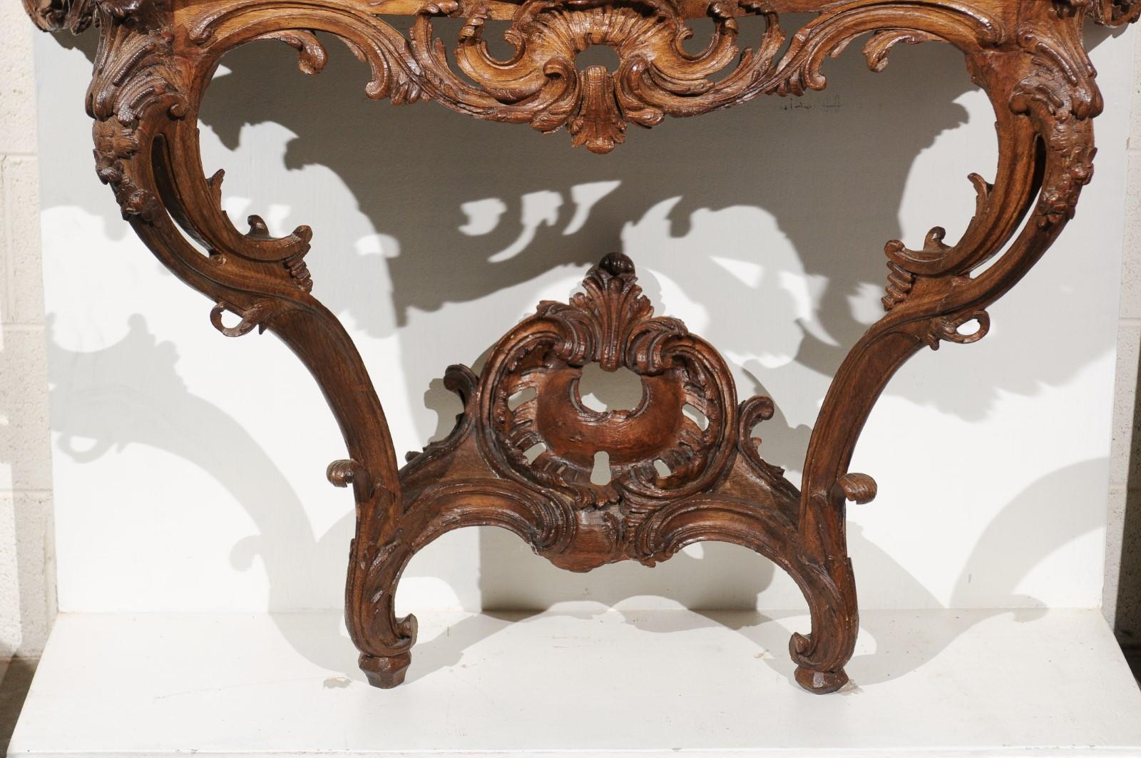18th Century and Earlier 18th C. French Regence Period Oak Wall Mounted Console w Rouge Royale Marble Top For Sale