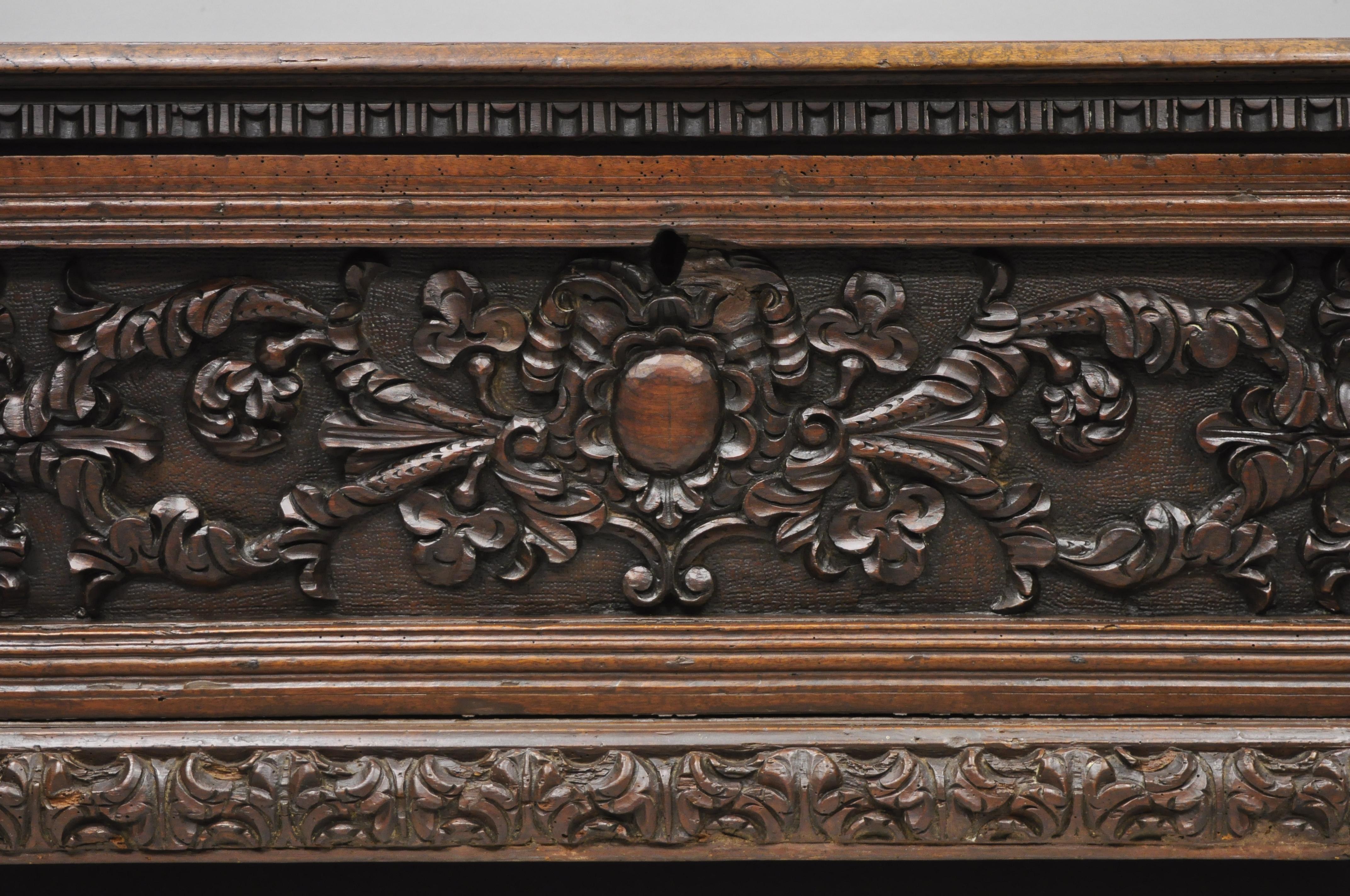 French Renaissance Carved Walnut Paw Foot Coffer Trunk Blanket Chest 6
