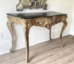 18th Century French Rococo Console Table, Hand-Carved with Gilt Finish
