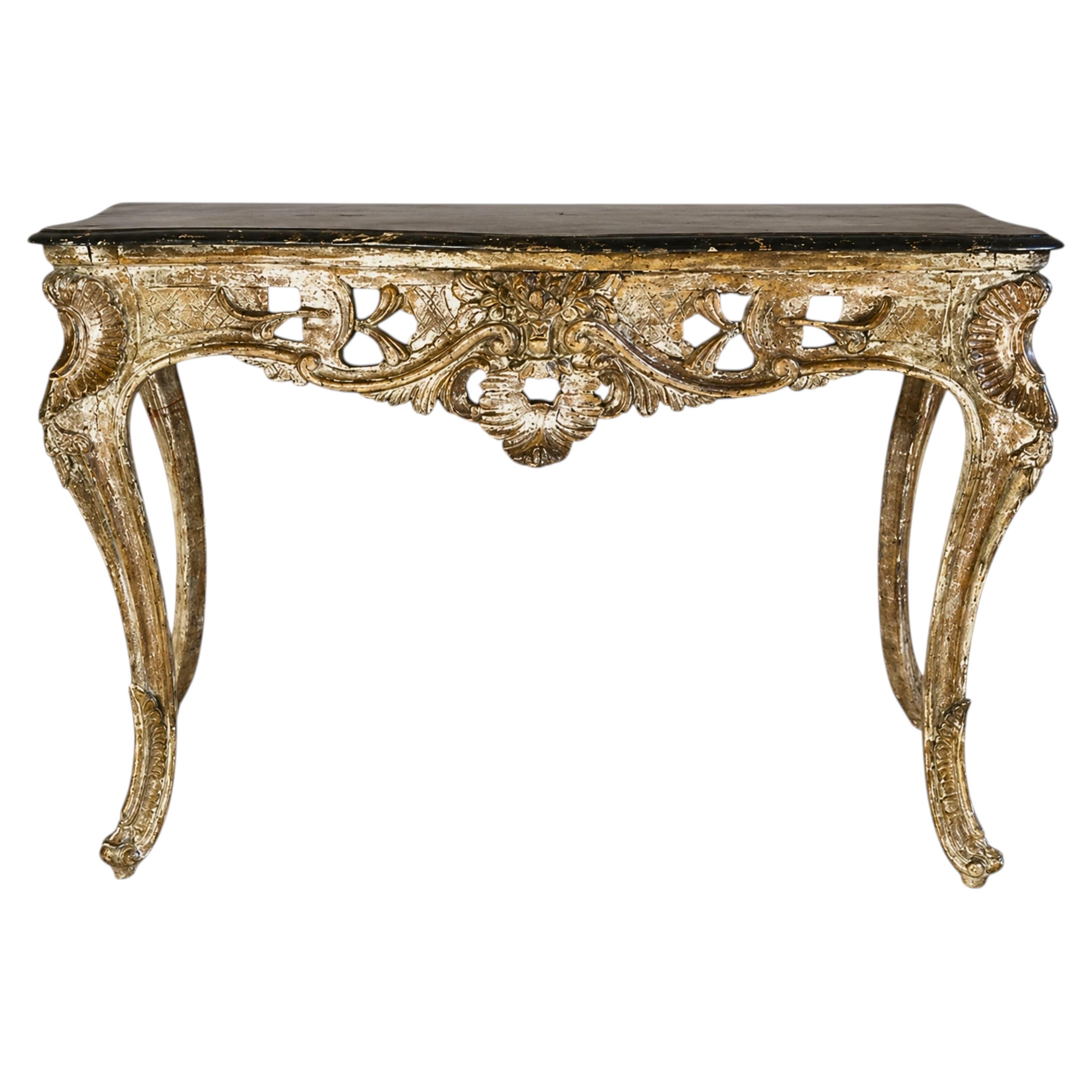 18th Century French Rococo Console Table, Hand-Carved with Gilt Finish