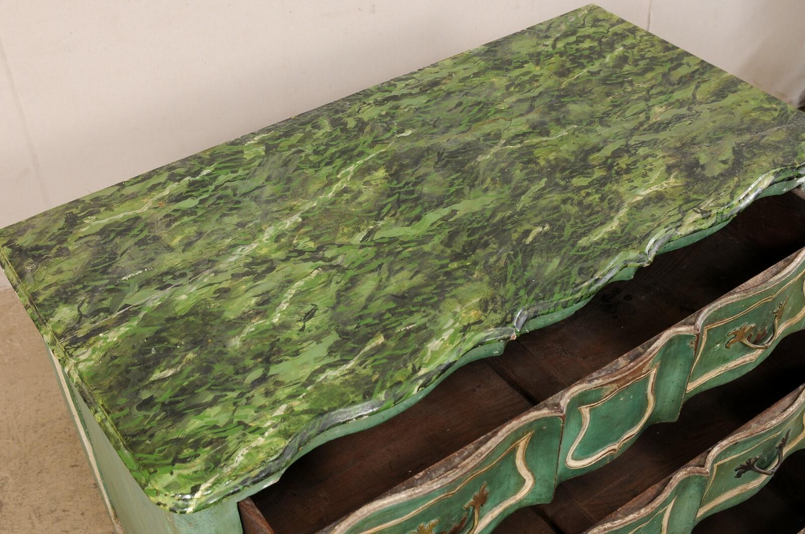 Wood 18th C. French Rococo Commode w/Elegant Serpentine Shape & Faux-Marble Top