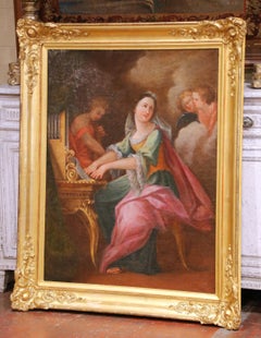 18th C. French Rococo Oil on Canvas Painting of Saint Cecilia in Giltwood Frame