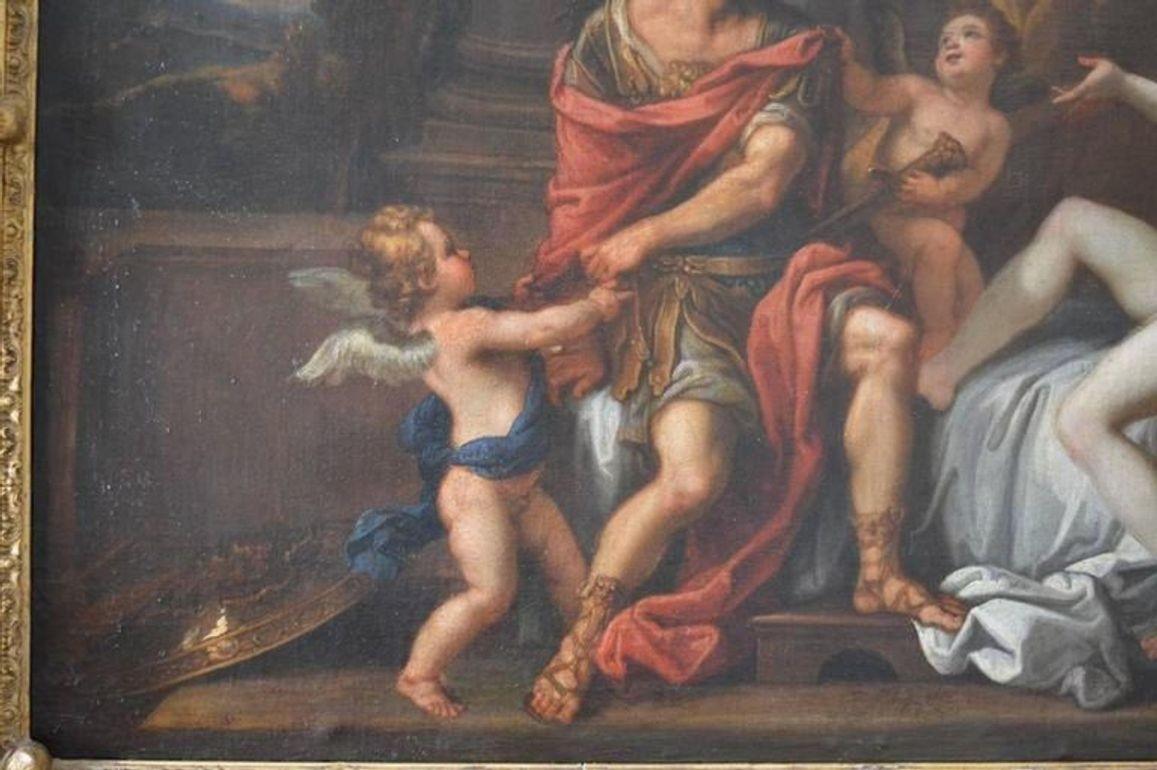 Français Peinture à l'huile de l'école française du XVIIIe siècle représentant Marli et Vénus avec Putti dans un cadre en bois doré. en vente