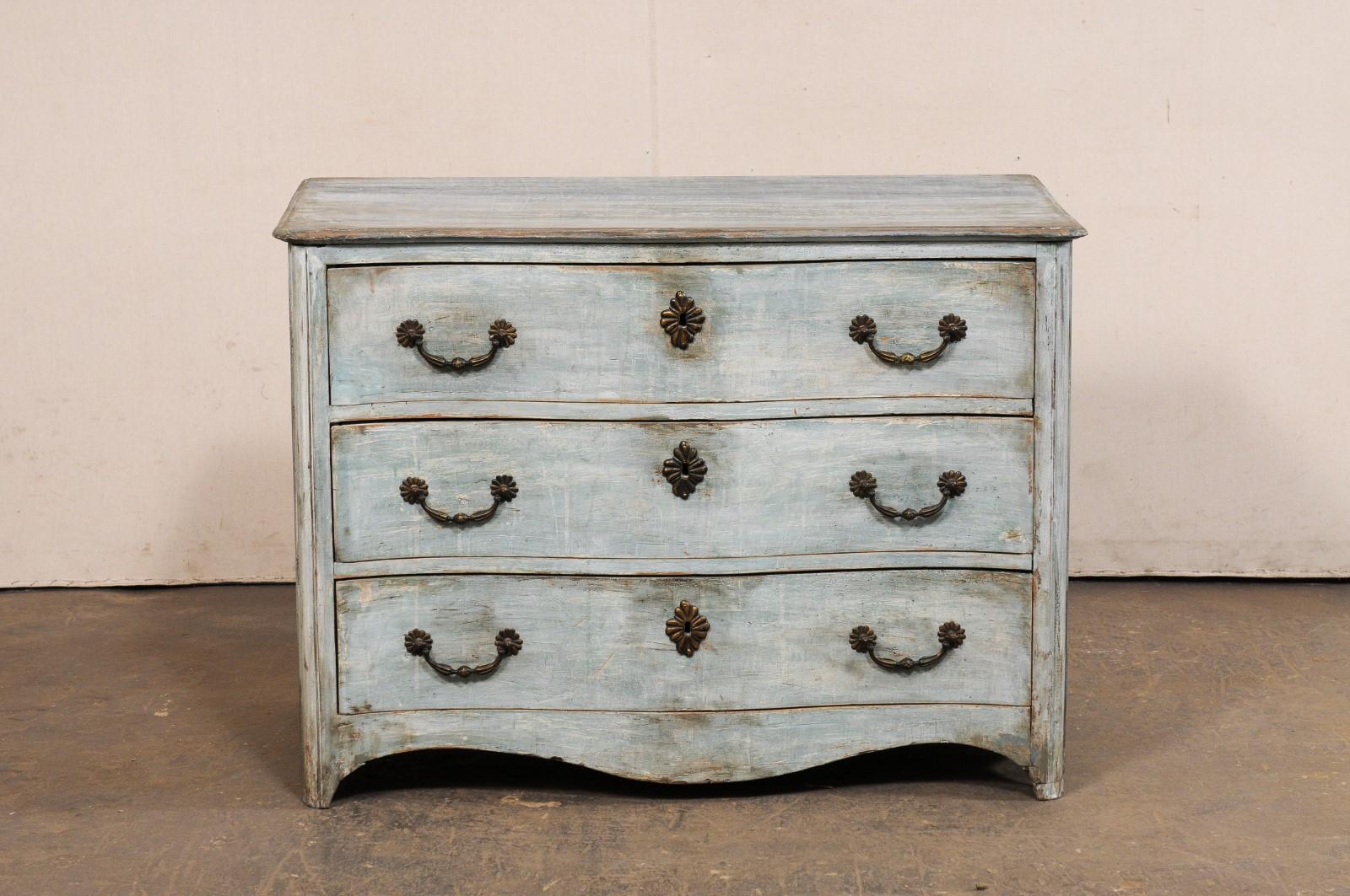 18th C. French Serpentine 3-Drawer Commode, Blue 8